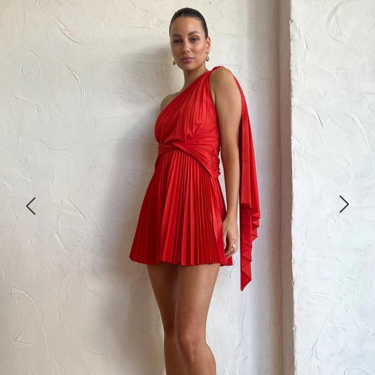 Acler Luton One-Shoulder Pleated Mini Dress Red — photo 1 of 6