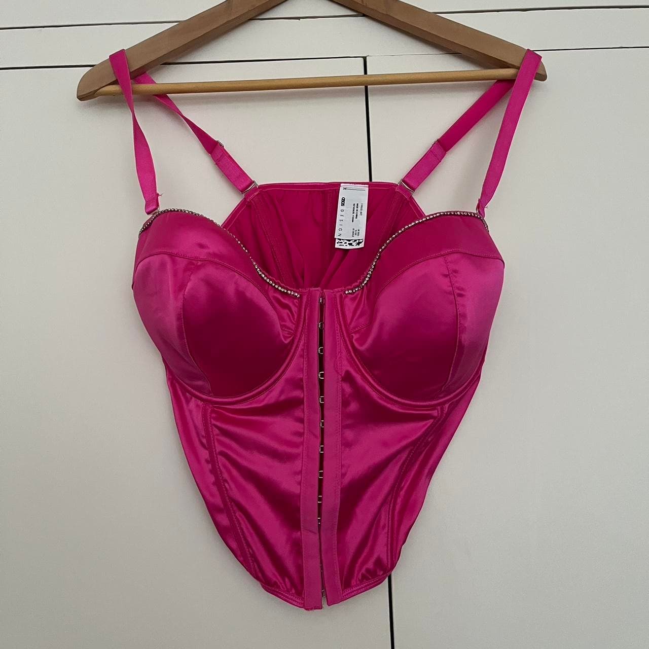 ASOS DESIGN Satin Corset Top With Rhinestone Trim Hot Pink — photo 1 of 3