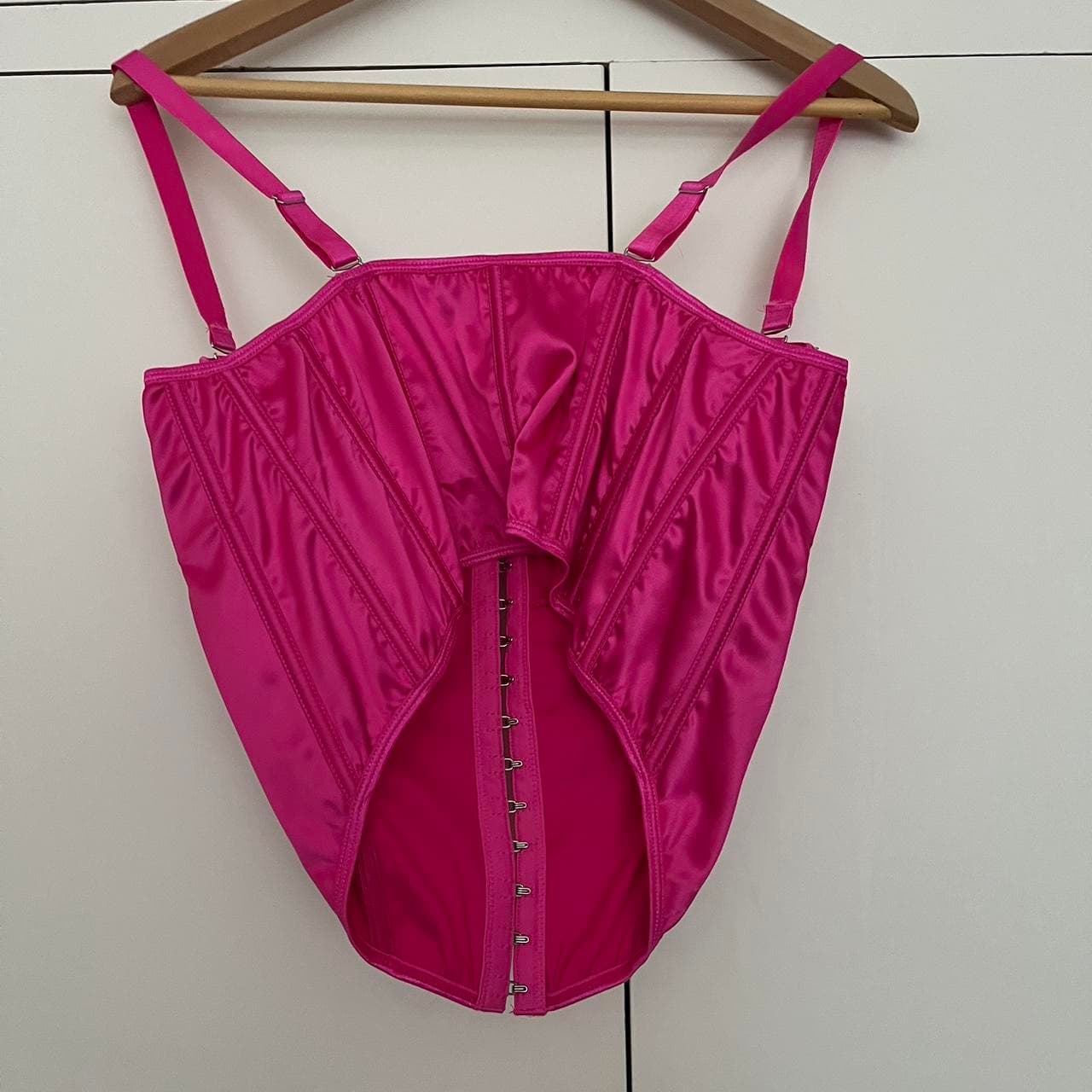 ASOS DESIGN Satin Corset Top With Rhinestone Trim Hot Pink — photo 2 of 3