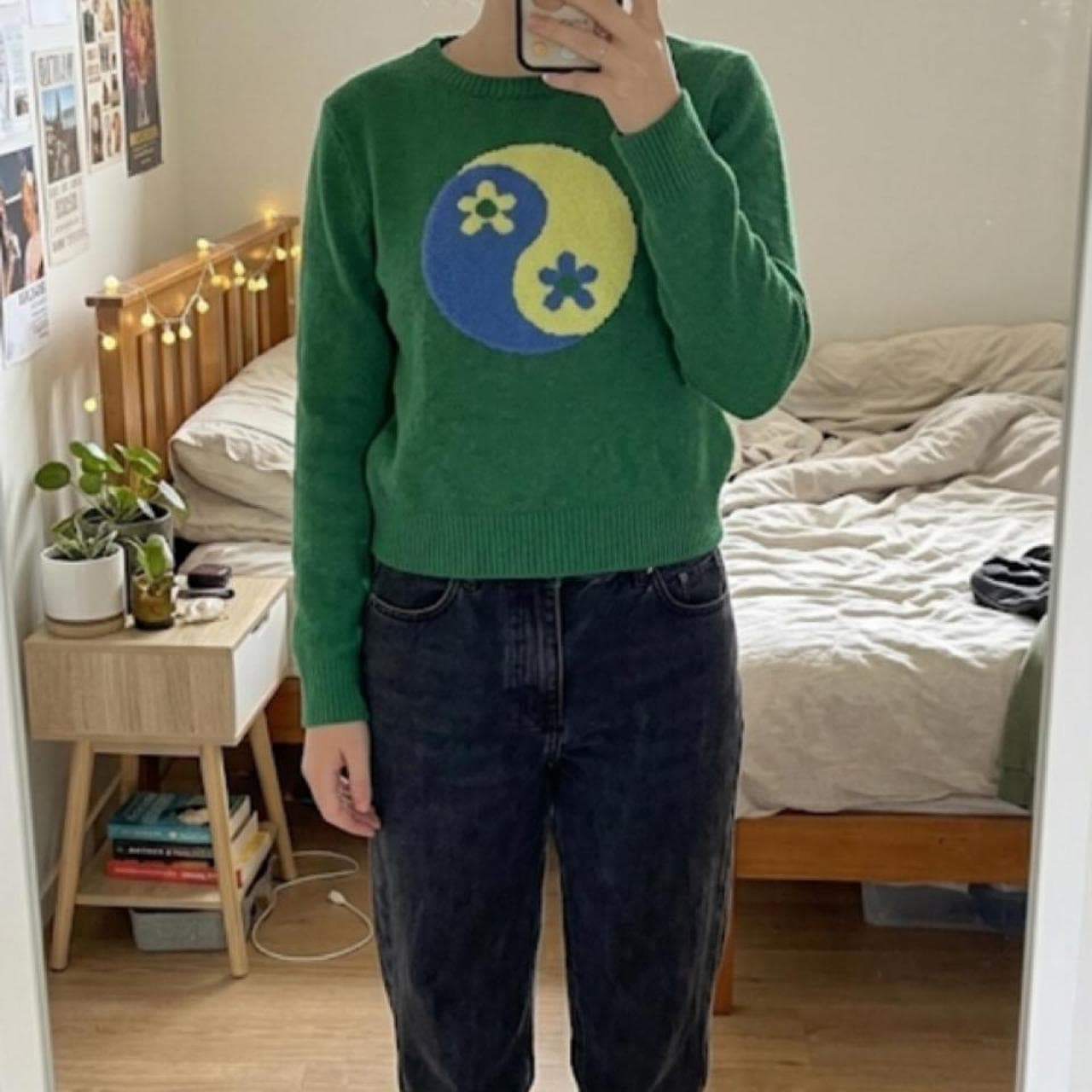 Chanda Green Yin Yang Flower Knit Sweater — photo 1 of 5