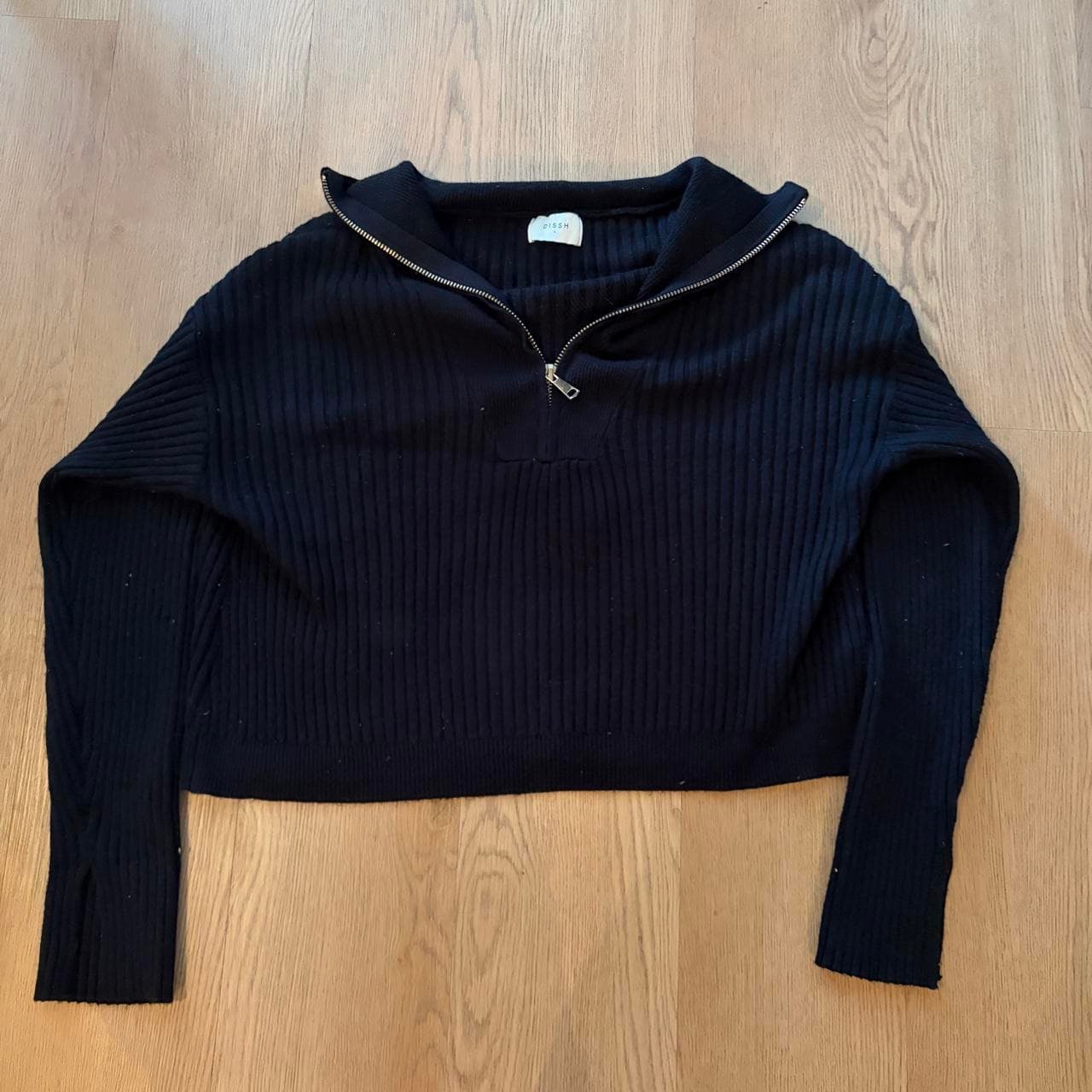 DISSH Black Ribbed Quarter Zip Knit Sweater — photo 1 of 5
