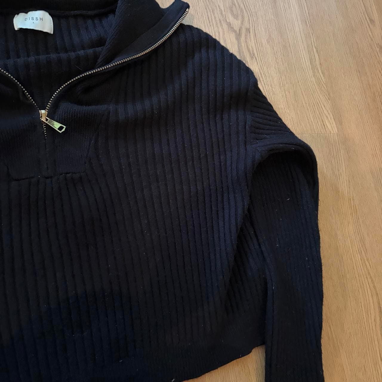 DISSH Black Ribbed Quarter Zip Knit Sweater — photo 2 of 5