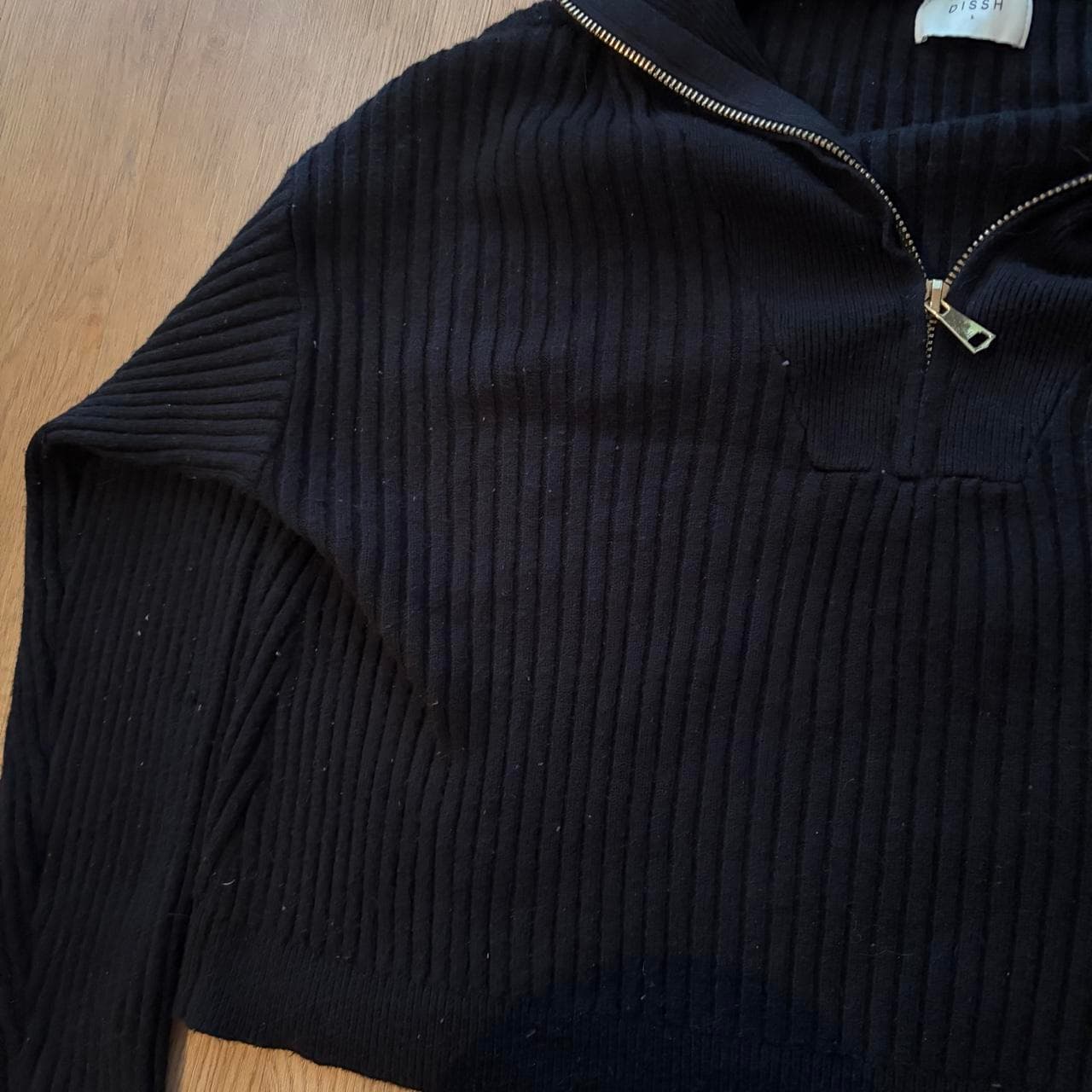 DISSH Black Ribbed Quarter Zip Knit Sweater — photo 3 of 5