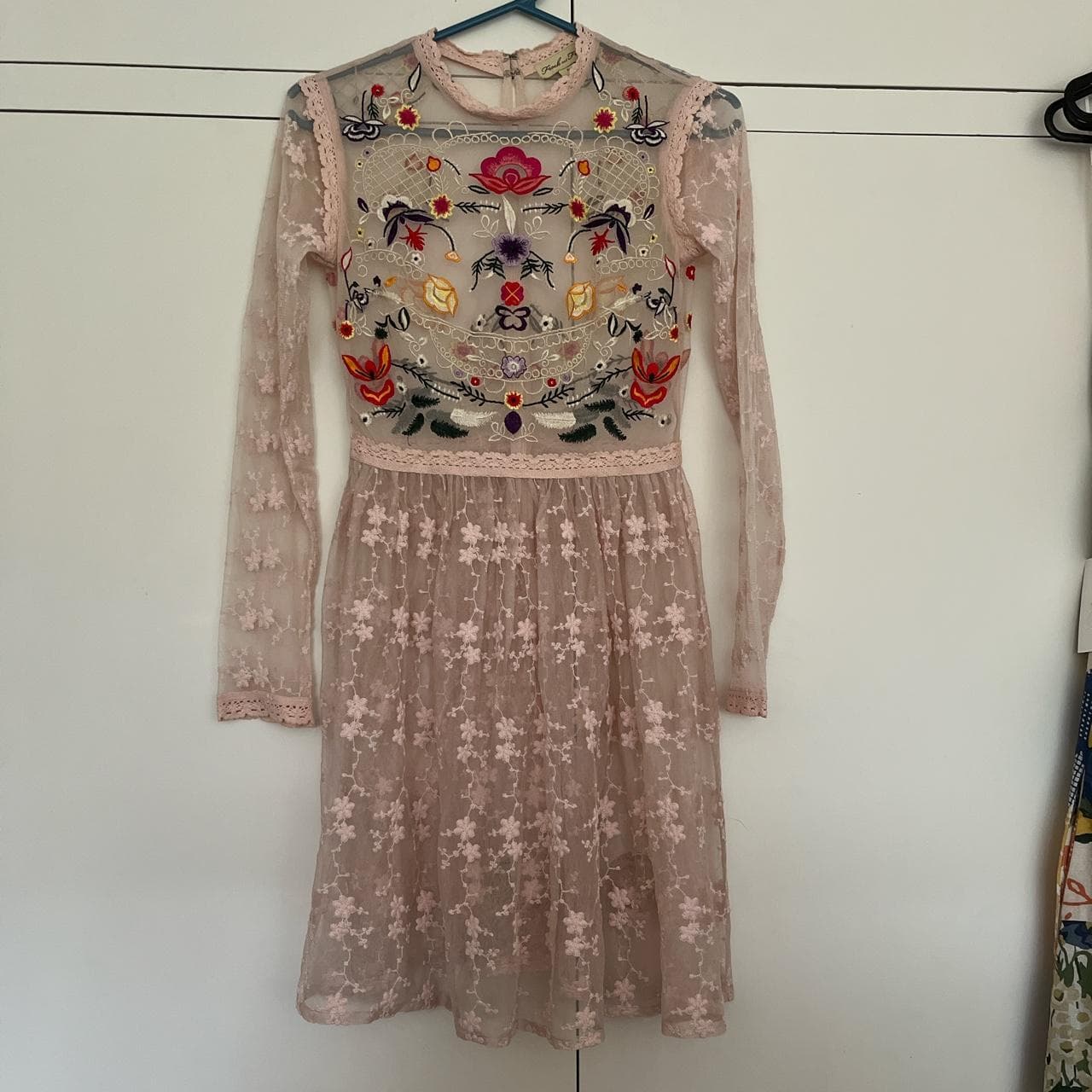 Frock and Frill Embroidered Mesh Long Sleeve Mini Dress Pink Size 6 — photo 1 of 5