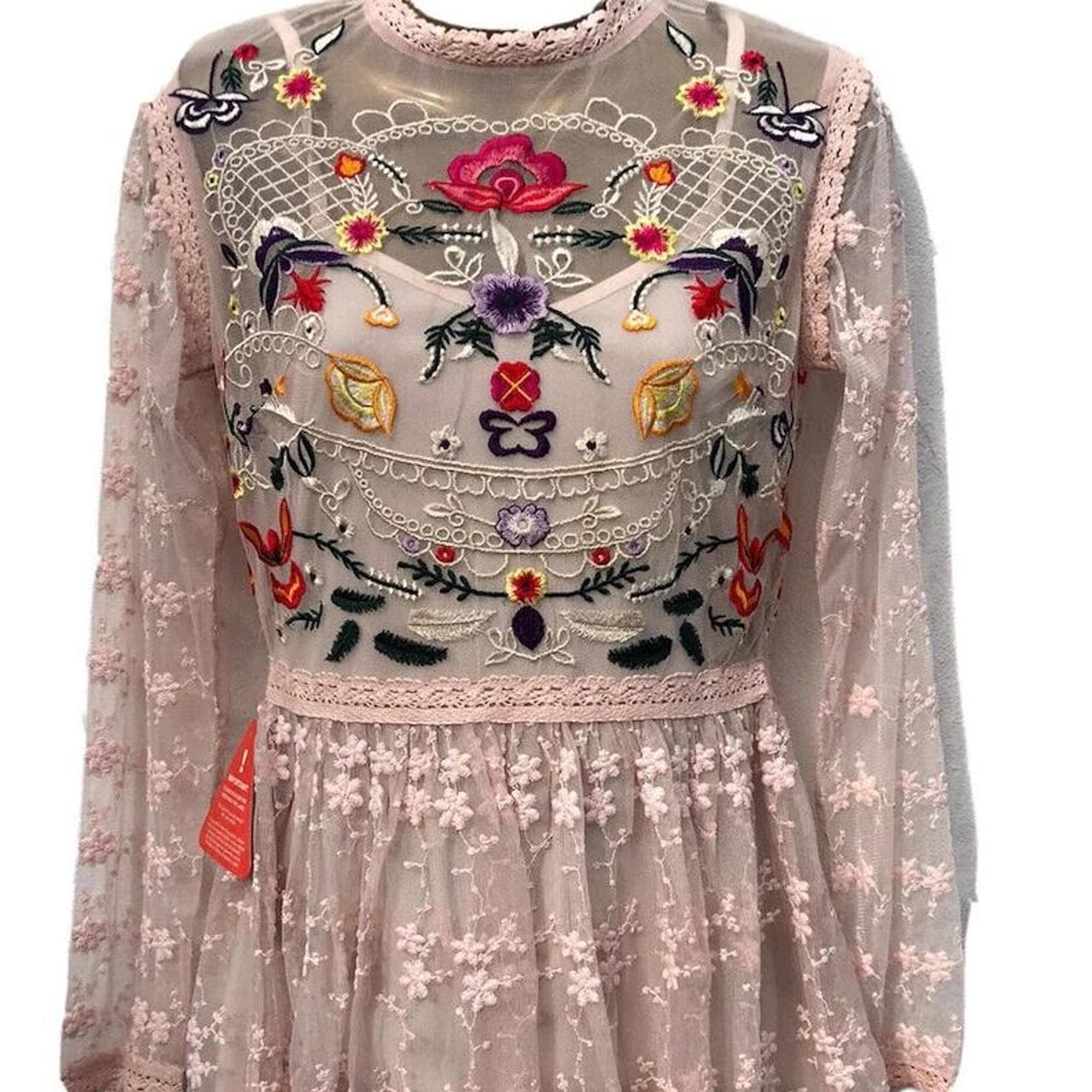Frock and Frill Embroidered Mesh Long Sleeve Mini Dress Pink Size 6 — photo 2 of 5