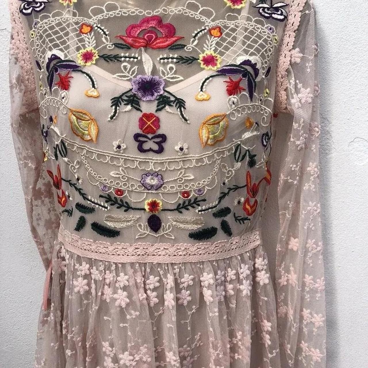 Frock and Frill Embroidered Mesh Long Sleeve Mini Dress Pink Size 6 — photo 3 of 5