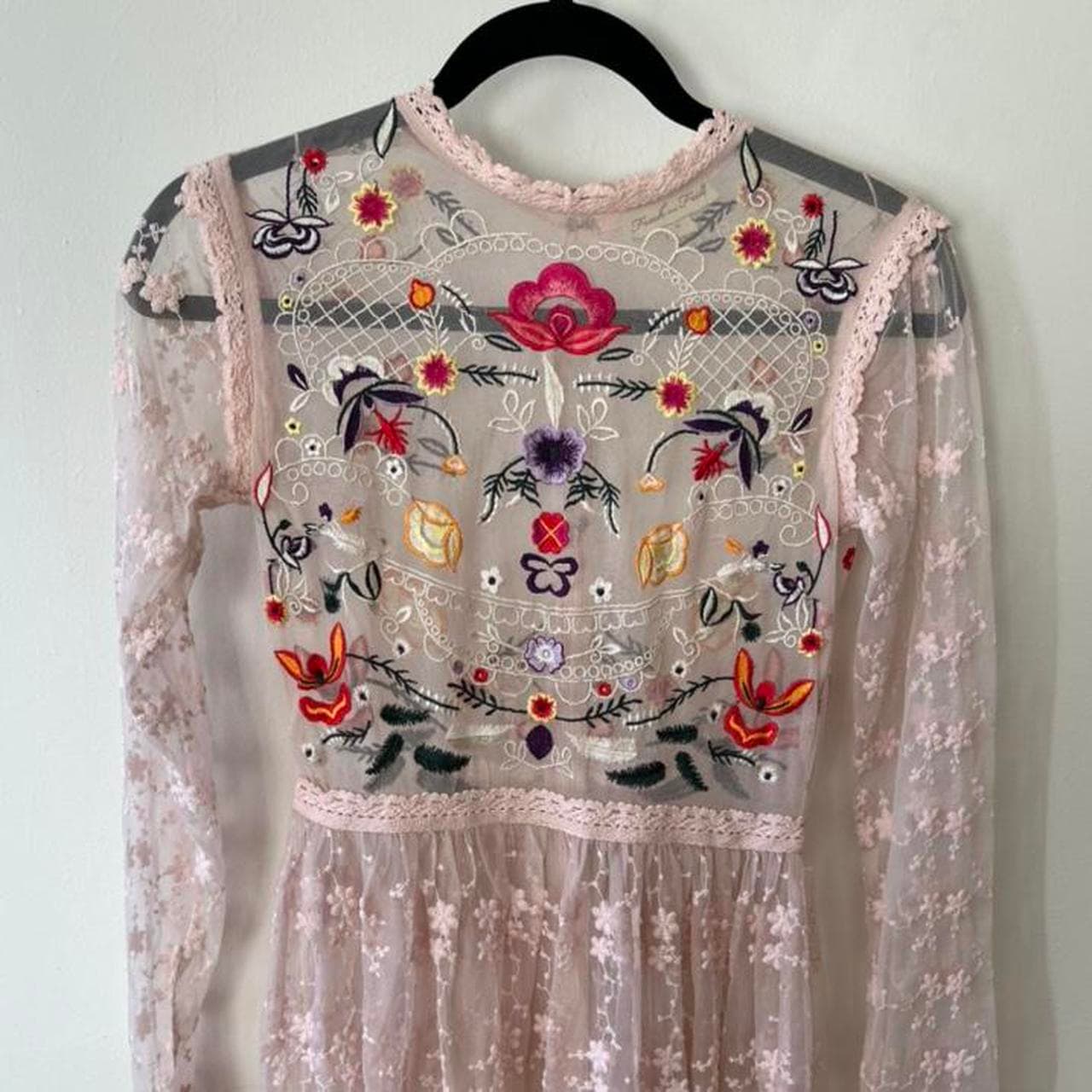 Frock and Frill Embroidered Mesh Long Sleeve Mini Dress Pink Size 6 — photo 4 of 5