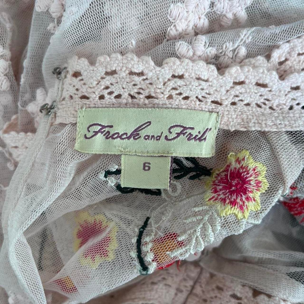 Frock and Frill Embroidered Mesh Long Sleeve Mini Dress Pink Size 6 — photo 5 of 5