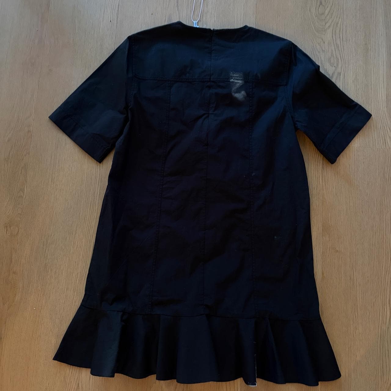 Ganni Black Cotton Poplin Mini Dress With Ruffle Hem — photo 4 of 4