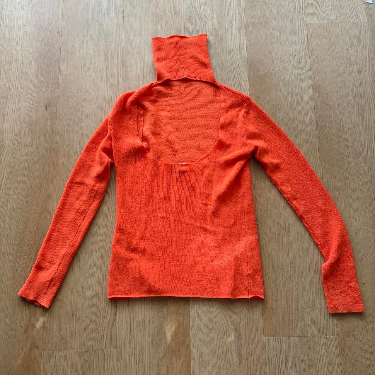 Ganni Merino Wool Open-Back Turtleneck Sweater Orange — photo 2 of 6
