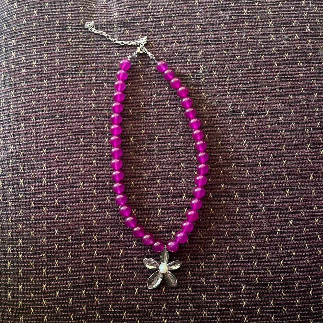 Handcrafted Dyed Malaysia Jade Beaded Flower Necklace — photo 2 of 4