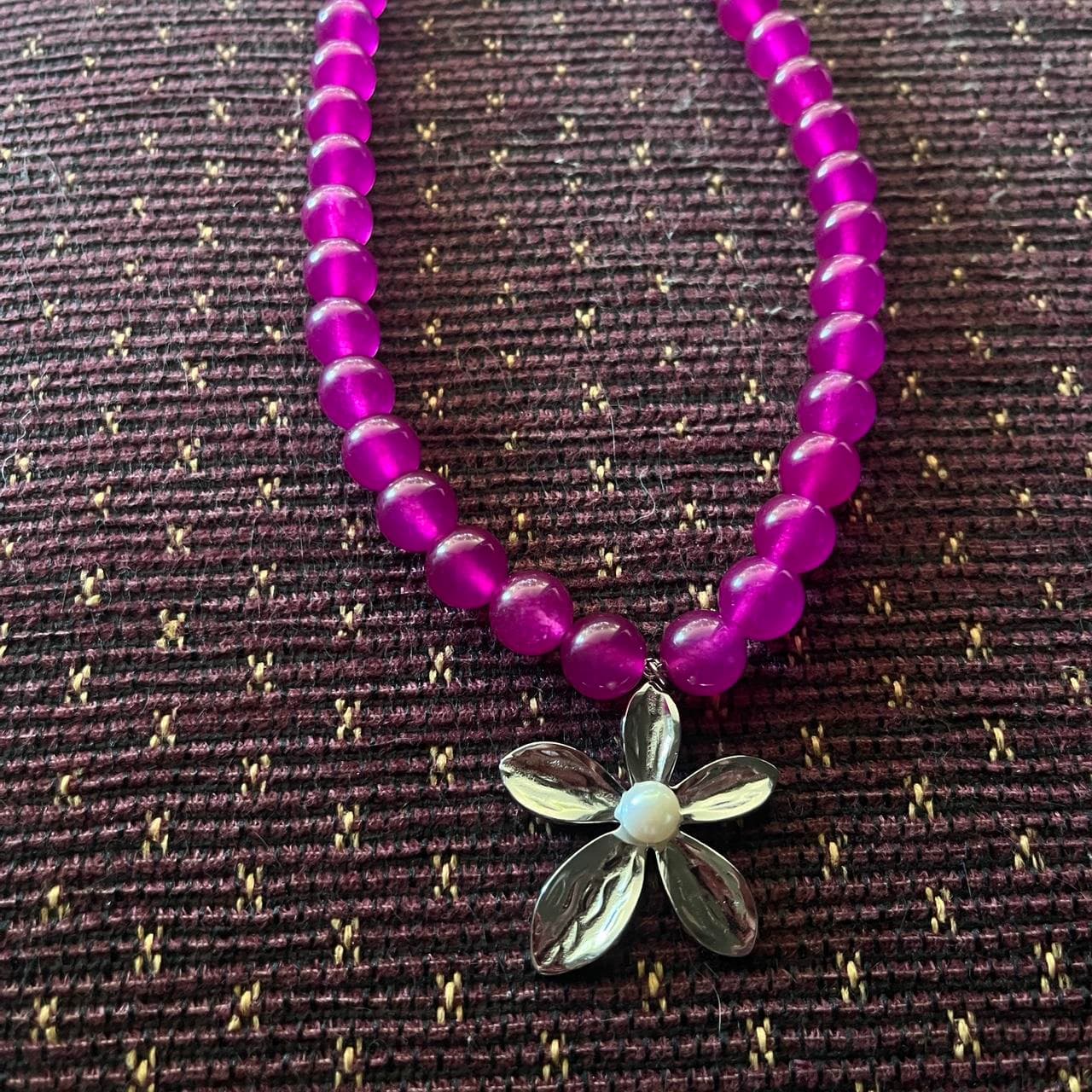 Handcrafted Dyed Malaysia Jade Beaded Flower Necklace — photo 3 of 4
