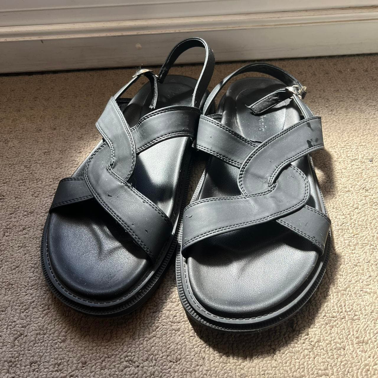 Kavenja Black Faux Leather Criss Cross Sandals — photo 1 of 3
