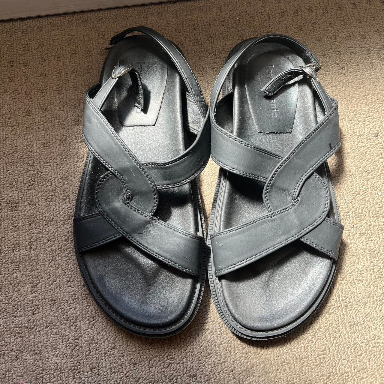 Kavenja Black Faux Leather Criss Cross Sandals — photo 3 of 3