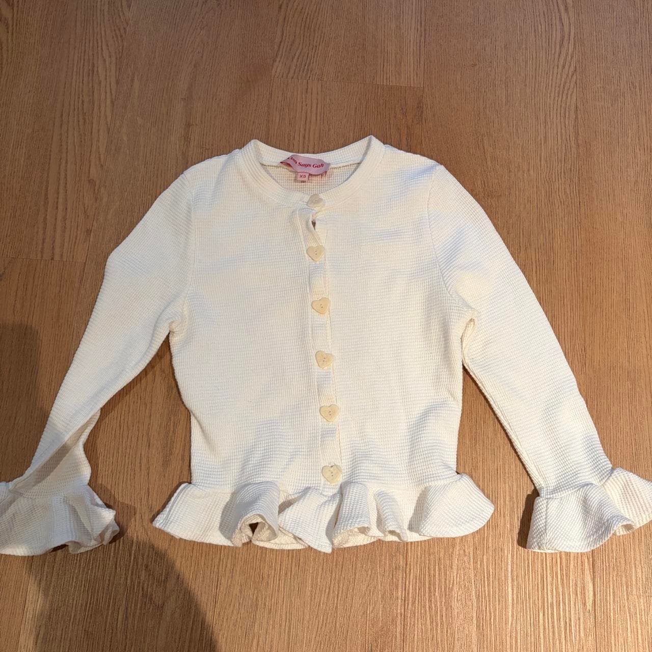 Lisa Says Gah Waffle Knit Peplum Cardigan White XS — photo 2 of 6