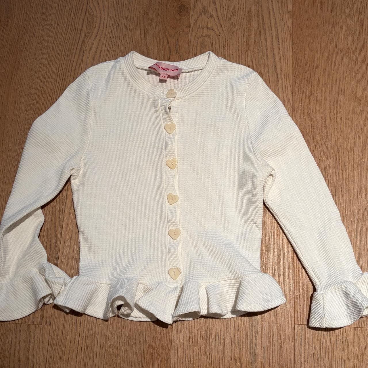 Lisa Says Gah Waffle Knit Peplum Cardigan White XS — photo 3 of 6