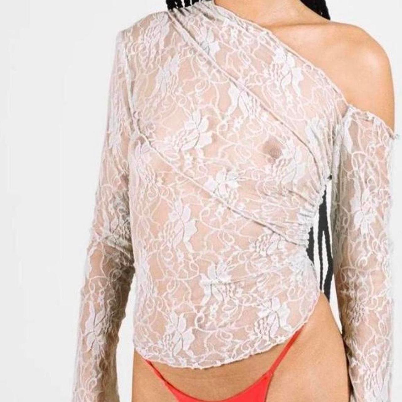 O-Mighty Floral Lace One-Shoulder Long Sleeve Top — photo 1 of 3