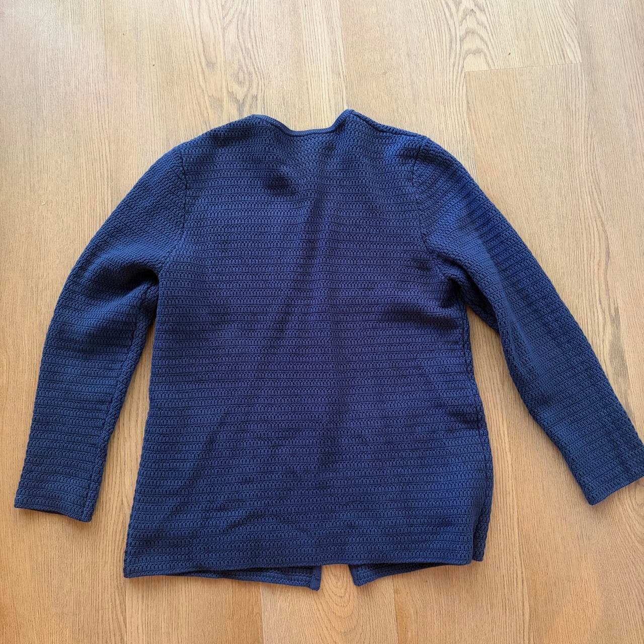 Onte Navy Blue Textured Knit Jacket With Gold Buttons — photo 4 of 4