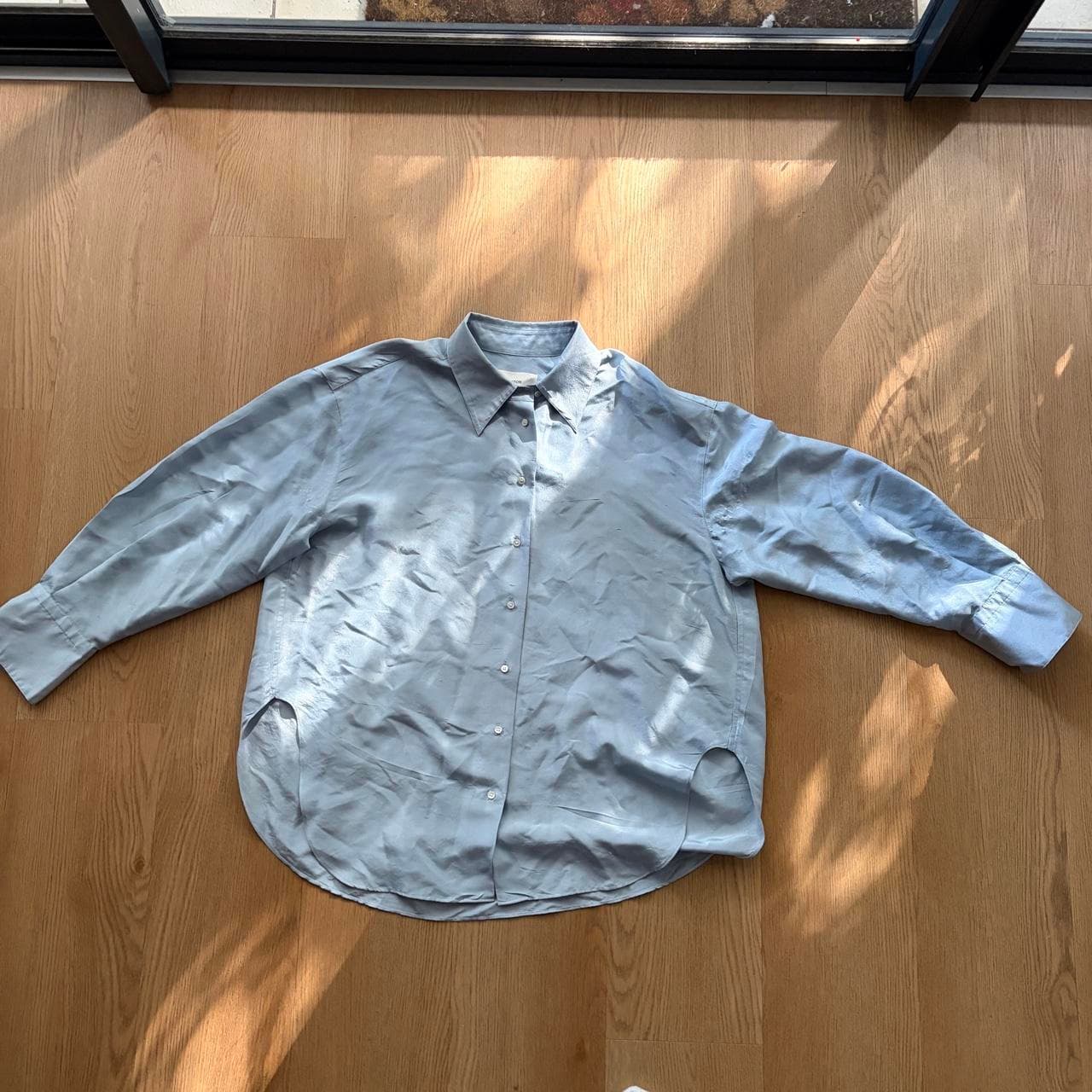 Oroton Silk Button-Up Shirt Light Blue Size 12 — photo 1 of 8