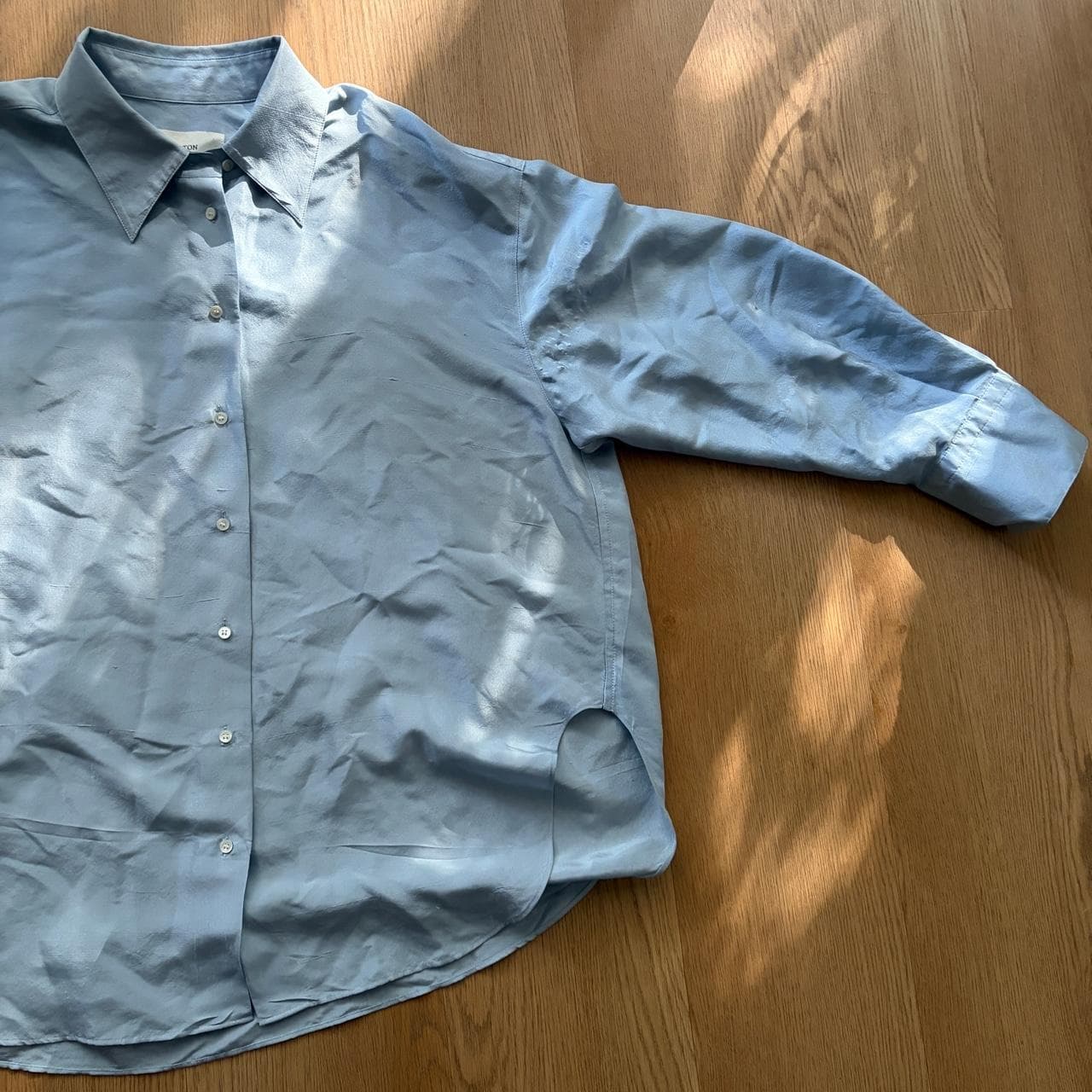 Oroton Silk Button-Up Shirt Light Blue Size 12 — photo 3 of 8