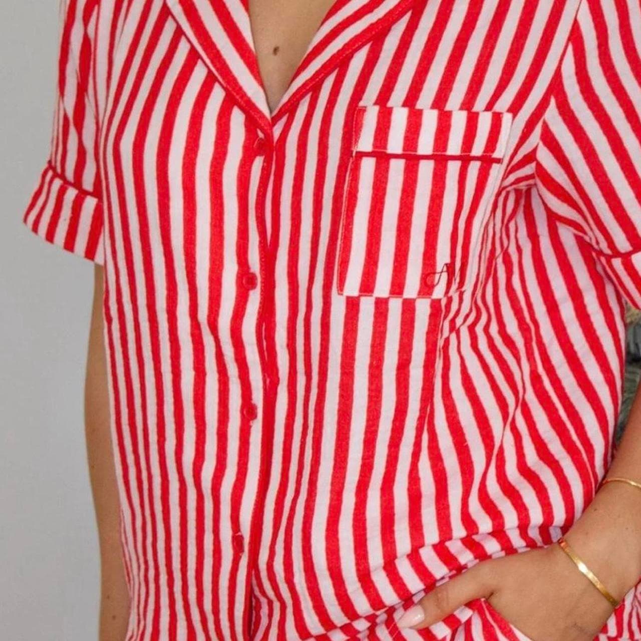 Red And White Striped Short Sleeve Pajama Set — photo 4 of 5