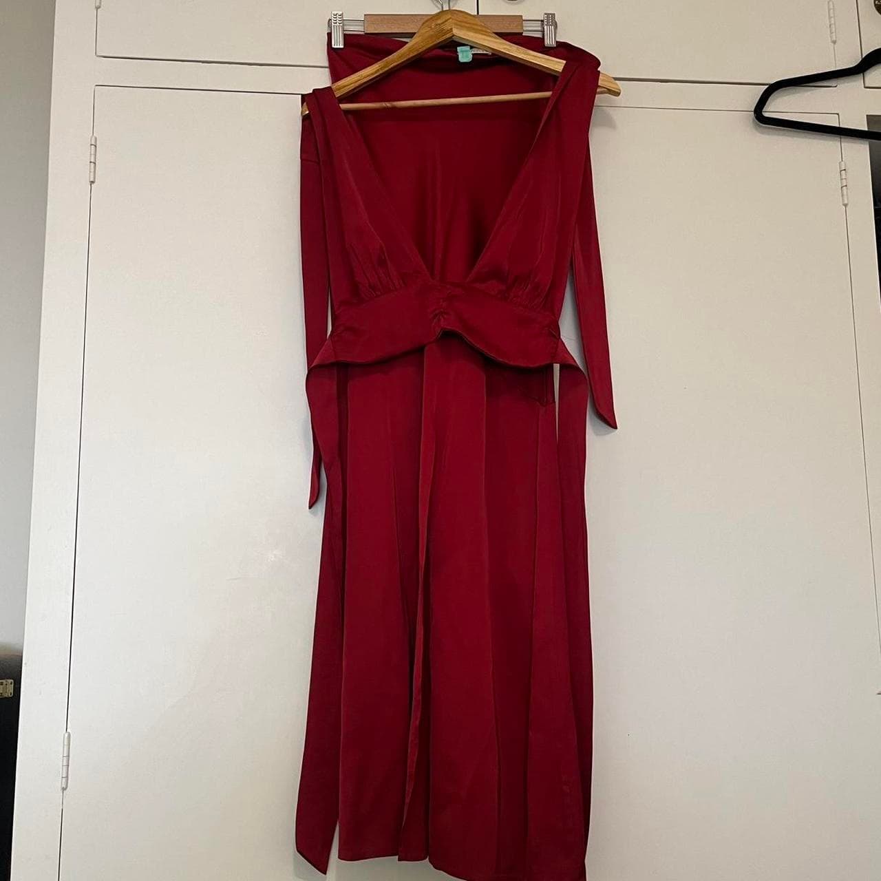 Red Satin Halter Crop Top and Maxi Skirt Two-Piece Set — photo 2 of 8