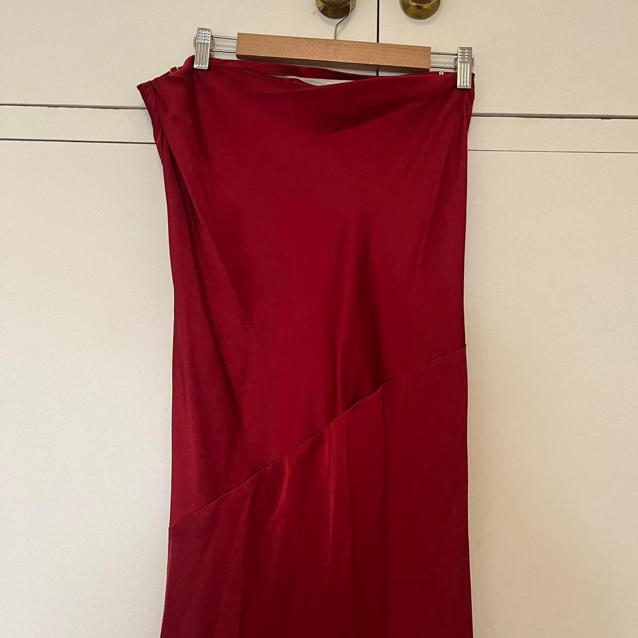 Red Satin Halter Crop Top and Maxi Skirt Two-Piece Set — photo 6 of 8