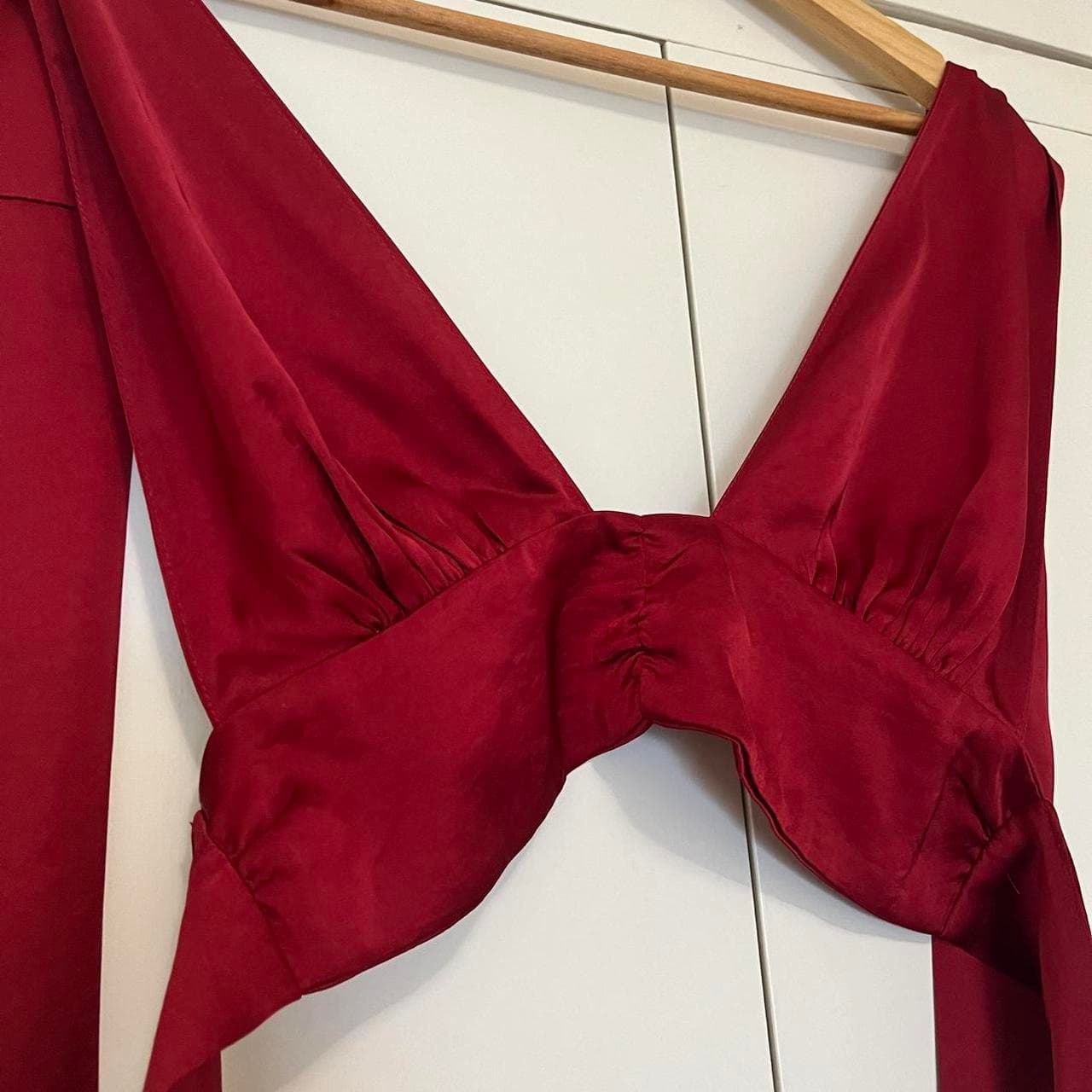 Red Satin Halter Crop Top and Maxi Skirt Two-Piece Set — photo 8 of 8