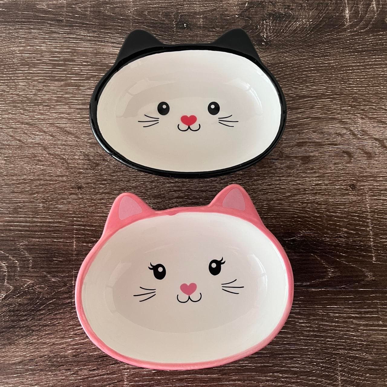 Set of 2 Ceramic Cat-Shaped Pet Food Bowls - Black and Pink — photo 1 of 2