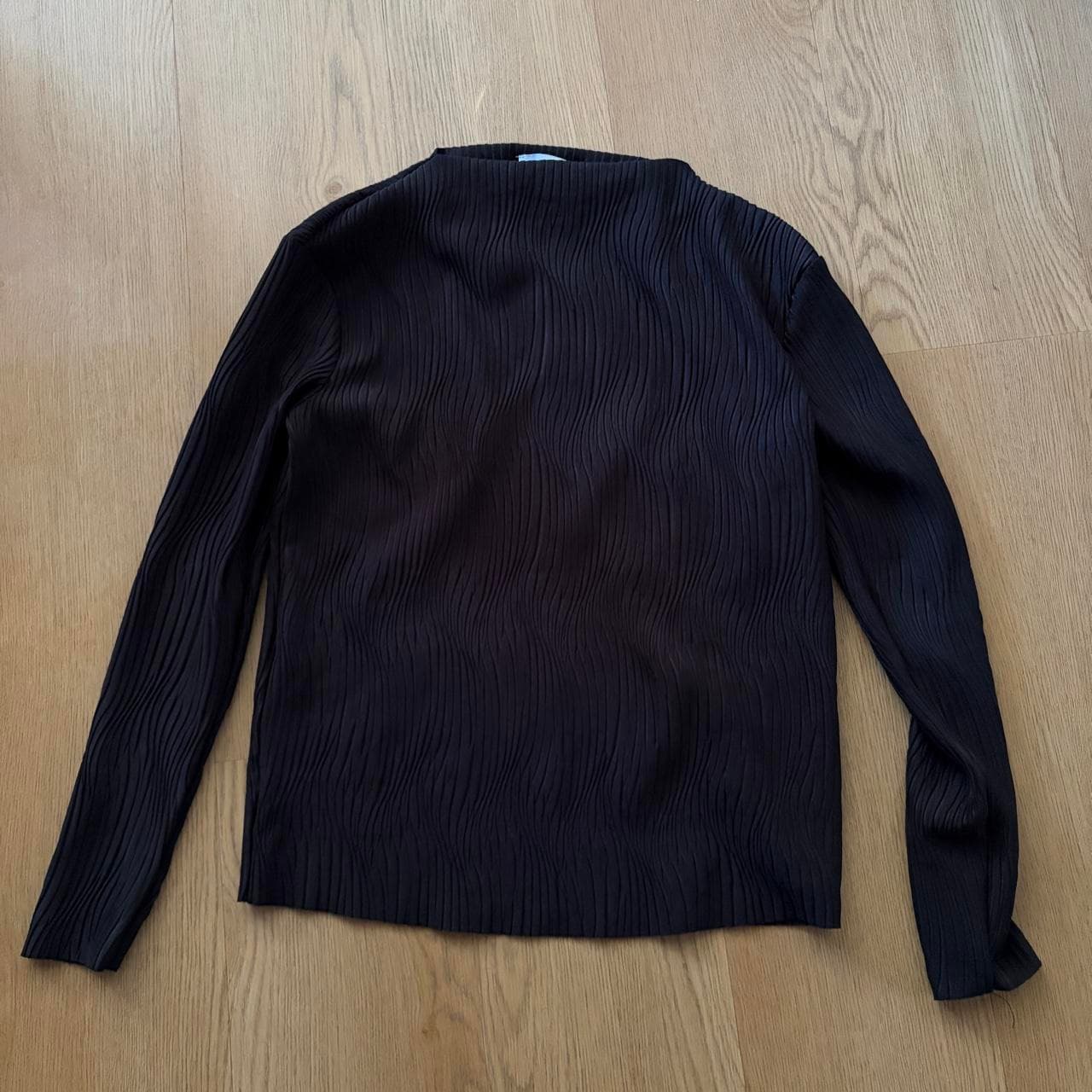 Wayne Cooper Pleated Mock Neck Long Sleeve Top Dark Brown — photo 1 of 3