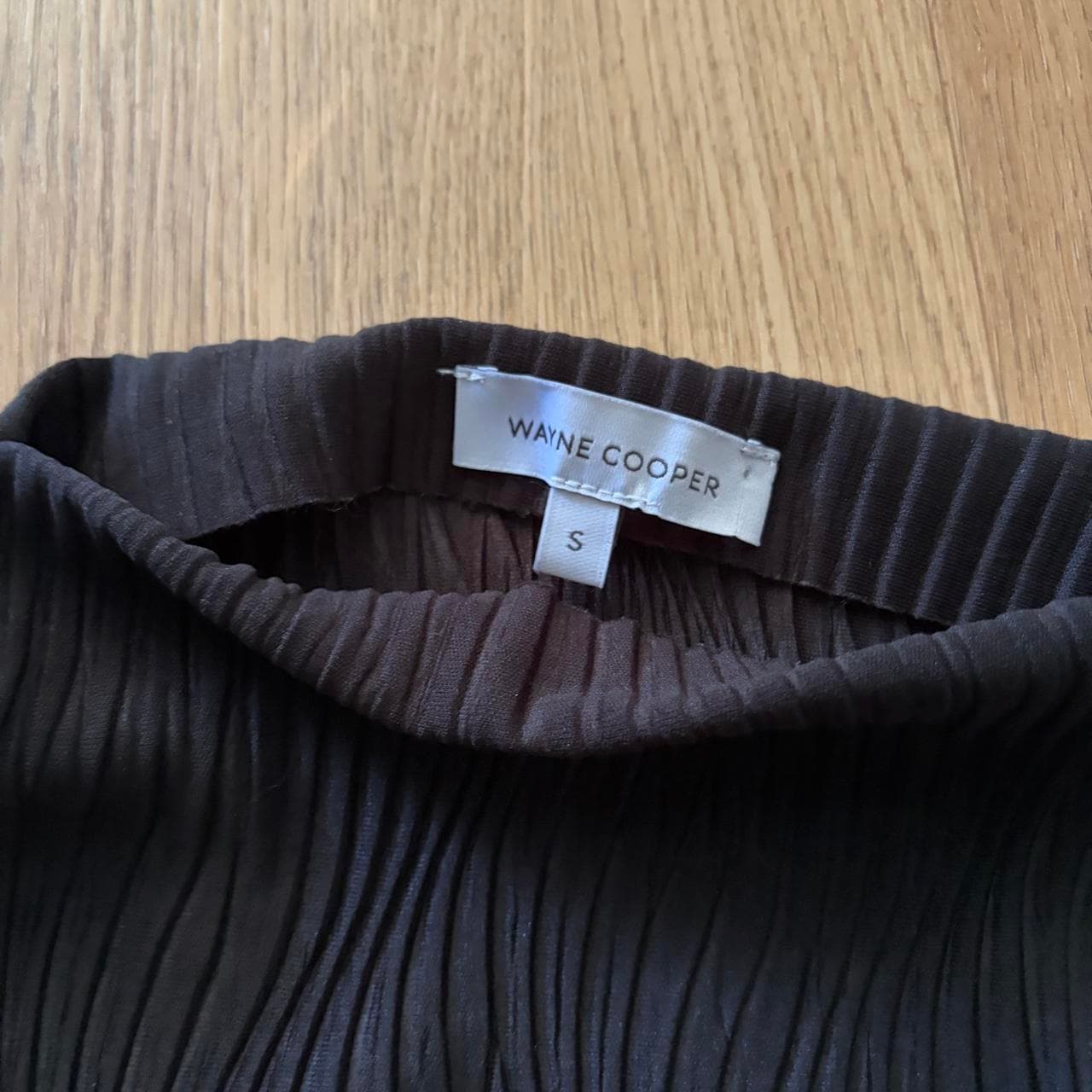 Wayne Cooper Pleated Mock Neck Long Sleeve Top Dark Brown — photo 2 of 3