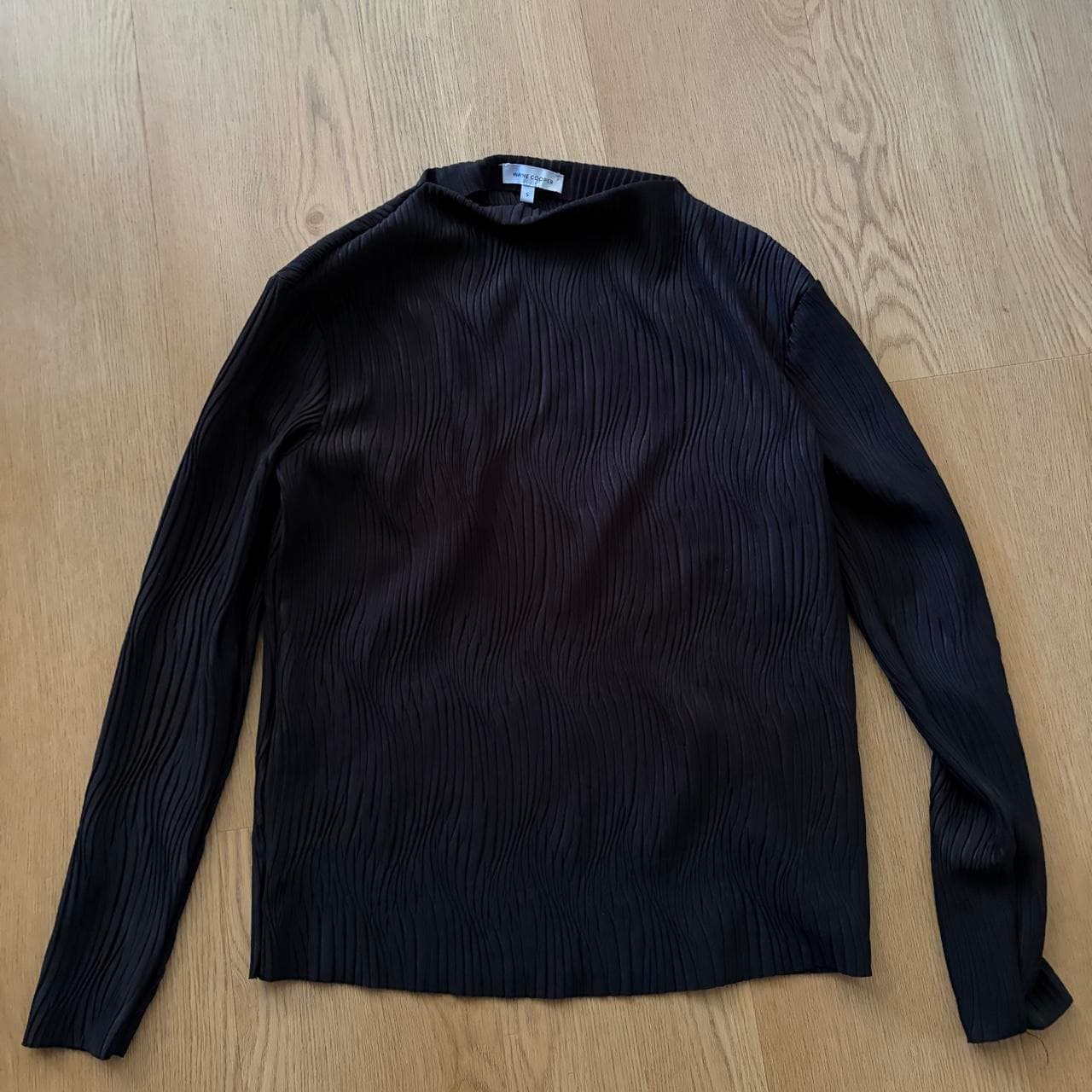Wayne Cooper Pleated Mock Neck Long Sleeve Top Dark Brown — photo 3 of 3