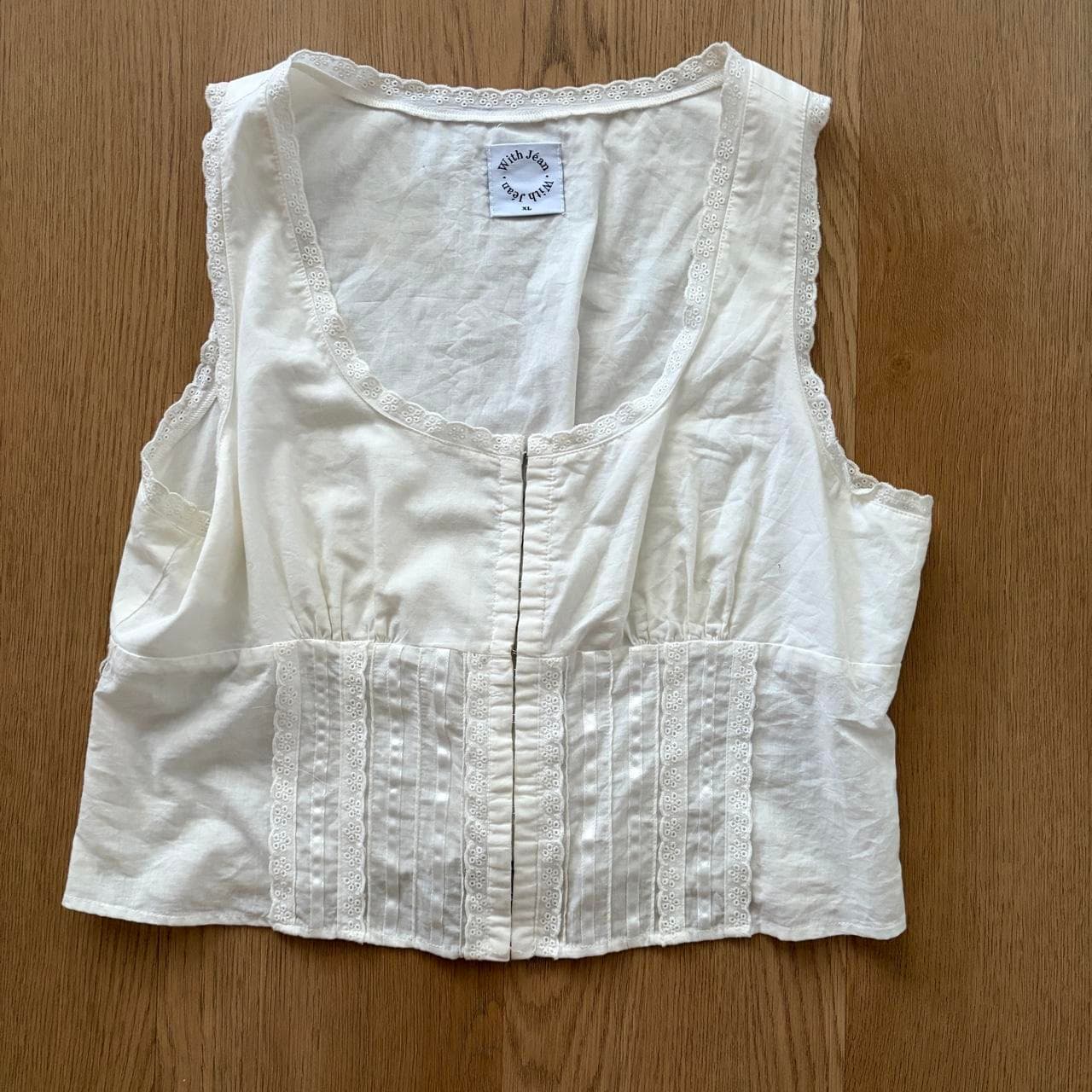 With Jéan Adeline Cotton Lace Trim Corset Crop Top White — photo 1 of 3