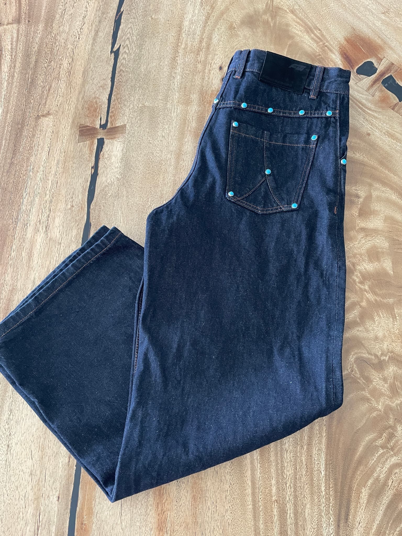 ANTIDOTEWORLDWIDE Denim Jeans Turquoise Studded Black Unisex M — photo 2 of 13