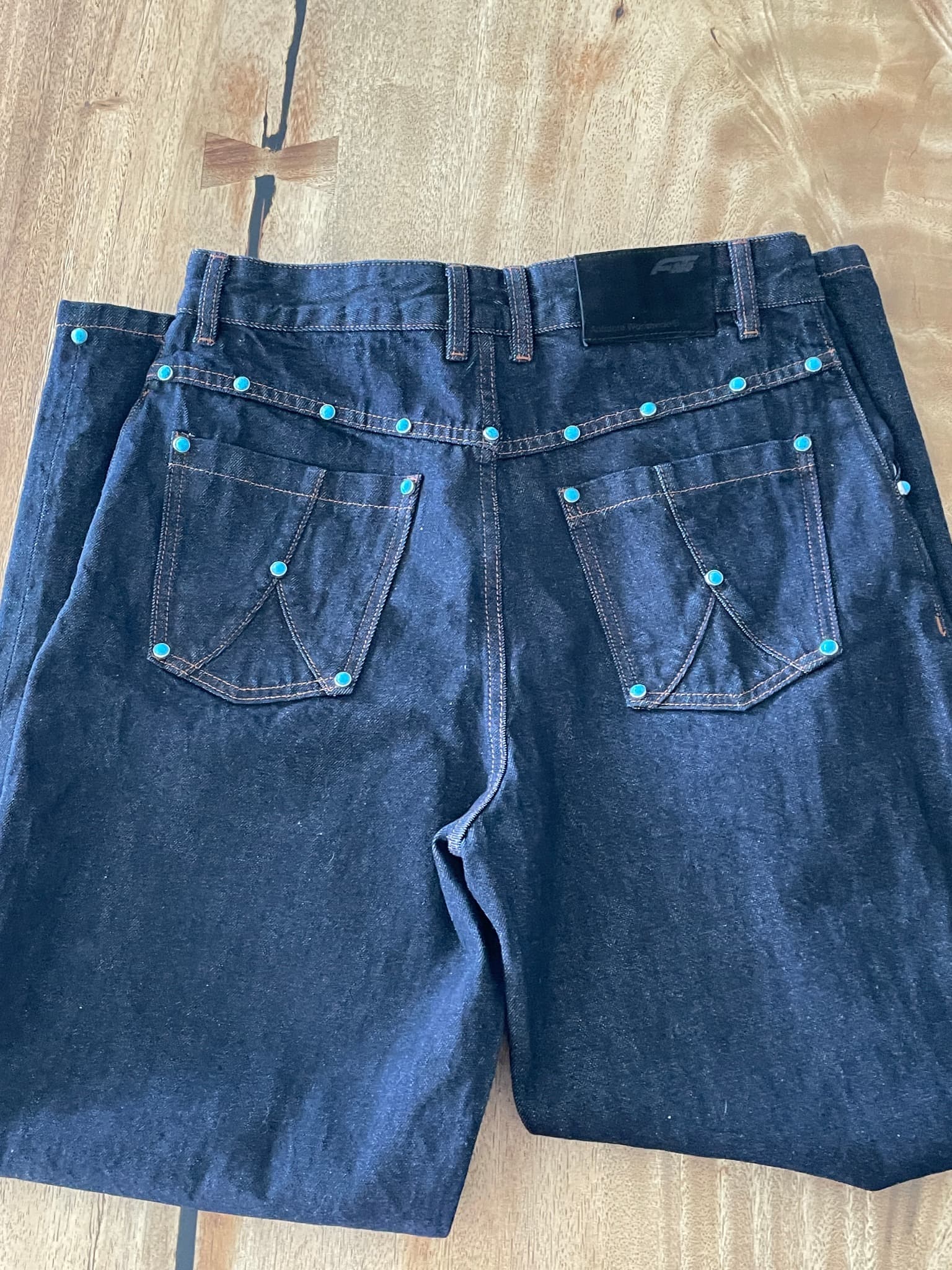 ANTIDOTEWORLDWIDE Denim Jeans Turquoise Studded Black Unisex M — photo 9 of 13