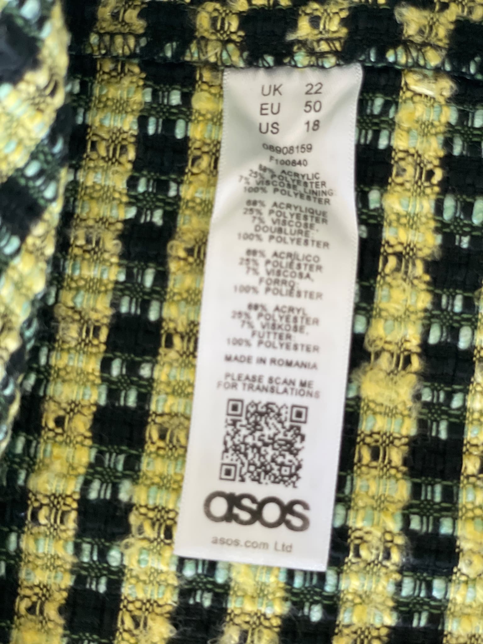ASOS Black & Neon Yellow Tweed Mini Skirt Size 22 — photo 3 of 6