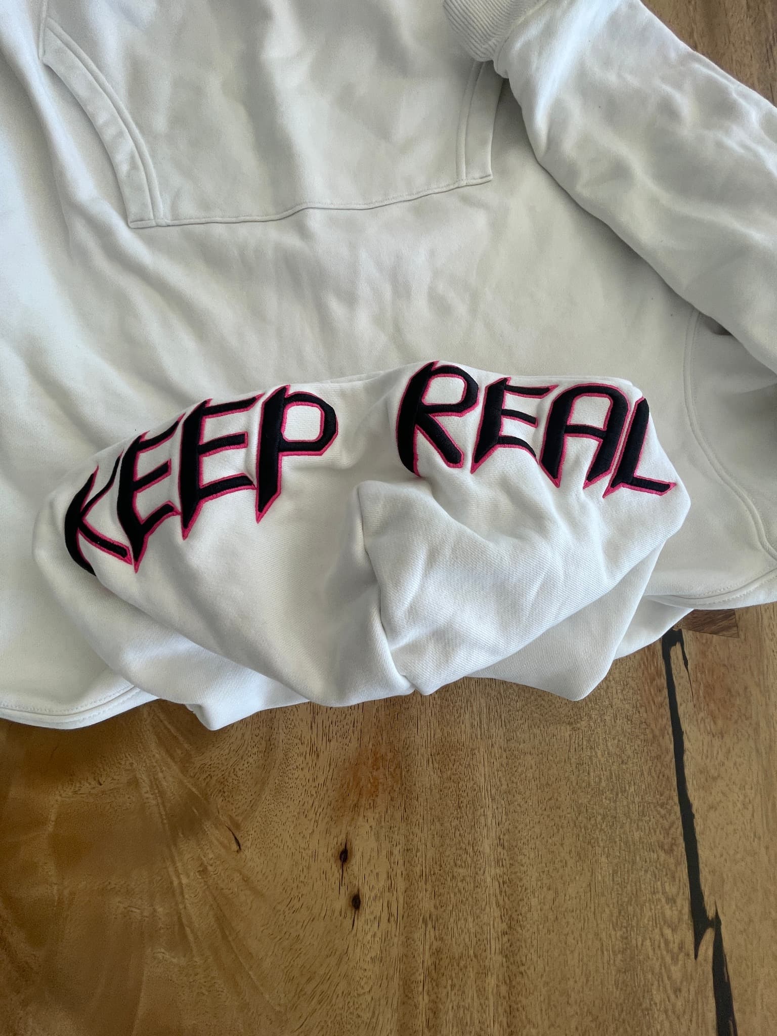 Bossini.X Pullover Hoodie Keep Real Embroidery White Unisex S — photo 5 of 12