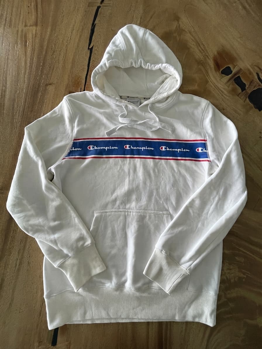 Champion Hoodie Logo Tape Stripe White Unisex M — photo 1 of 7