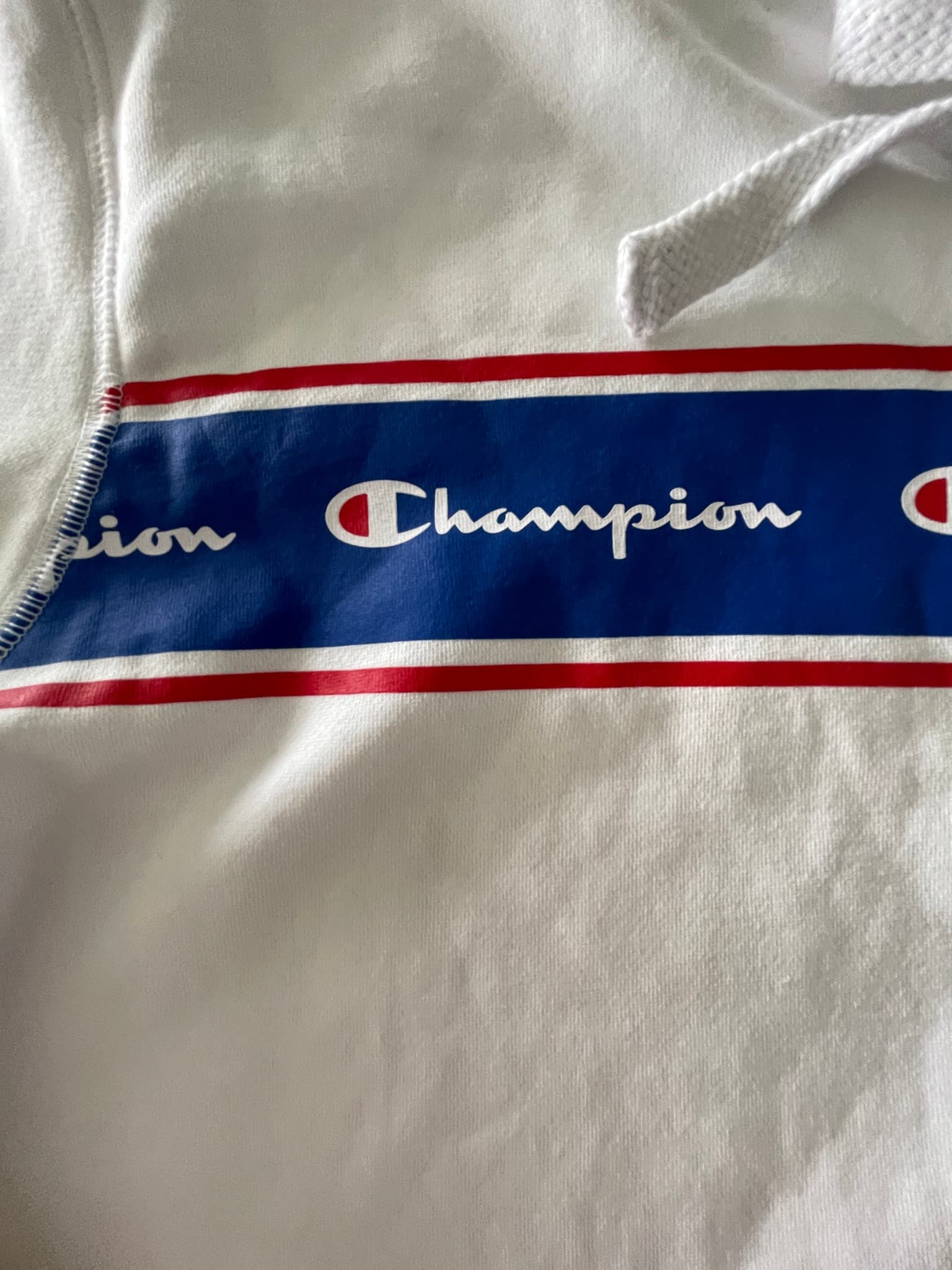 Champion Hoodie Logo Tape Stripe White Unisex M — photo 2 of 7