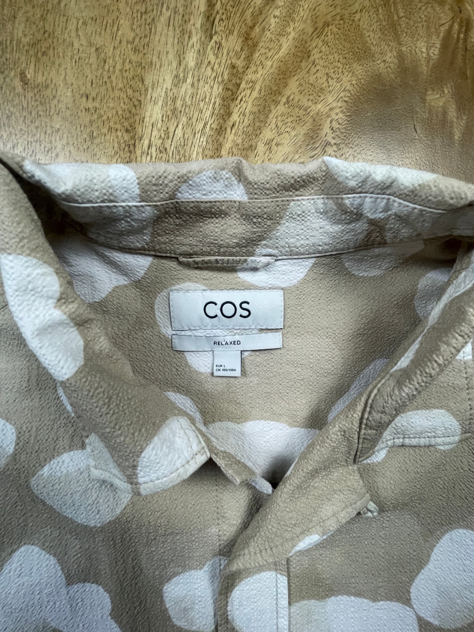 COS Short Sleeve Shirt Textured Polka Dot Beige Men's L — photo 3 of 7