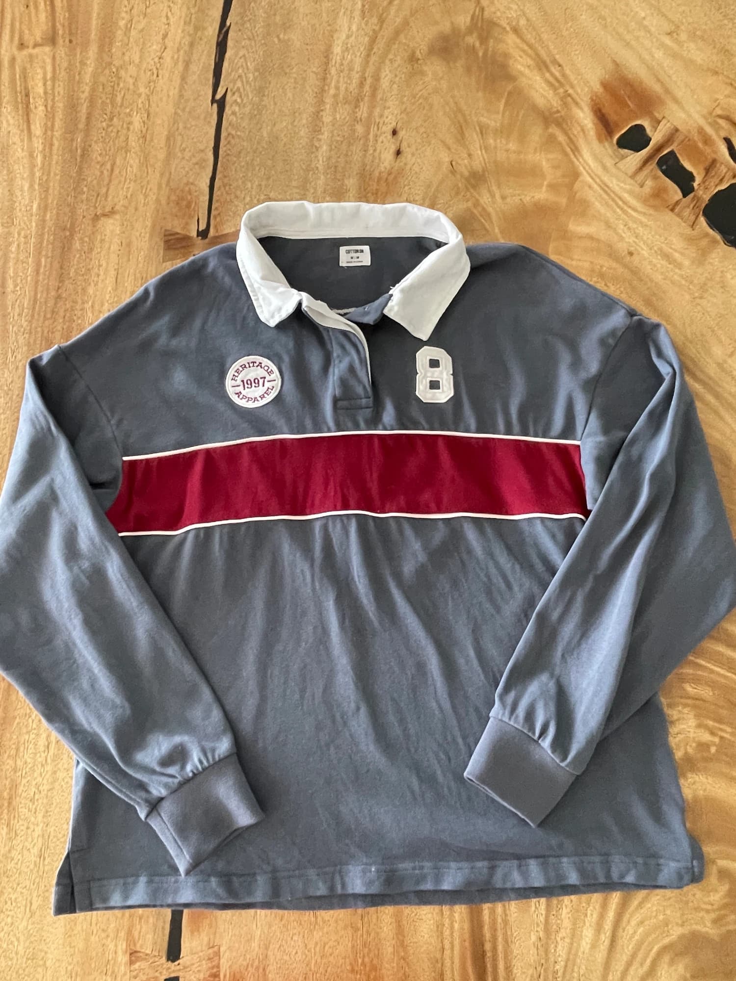 COTTON:ON Rugby Shirt Number 8 Grey Maroon Unisex M — photo 1 of 11