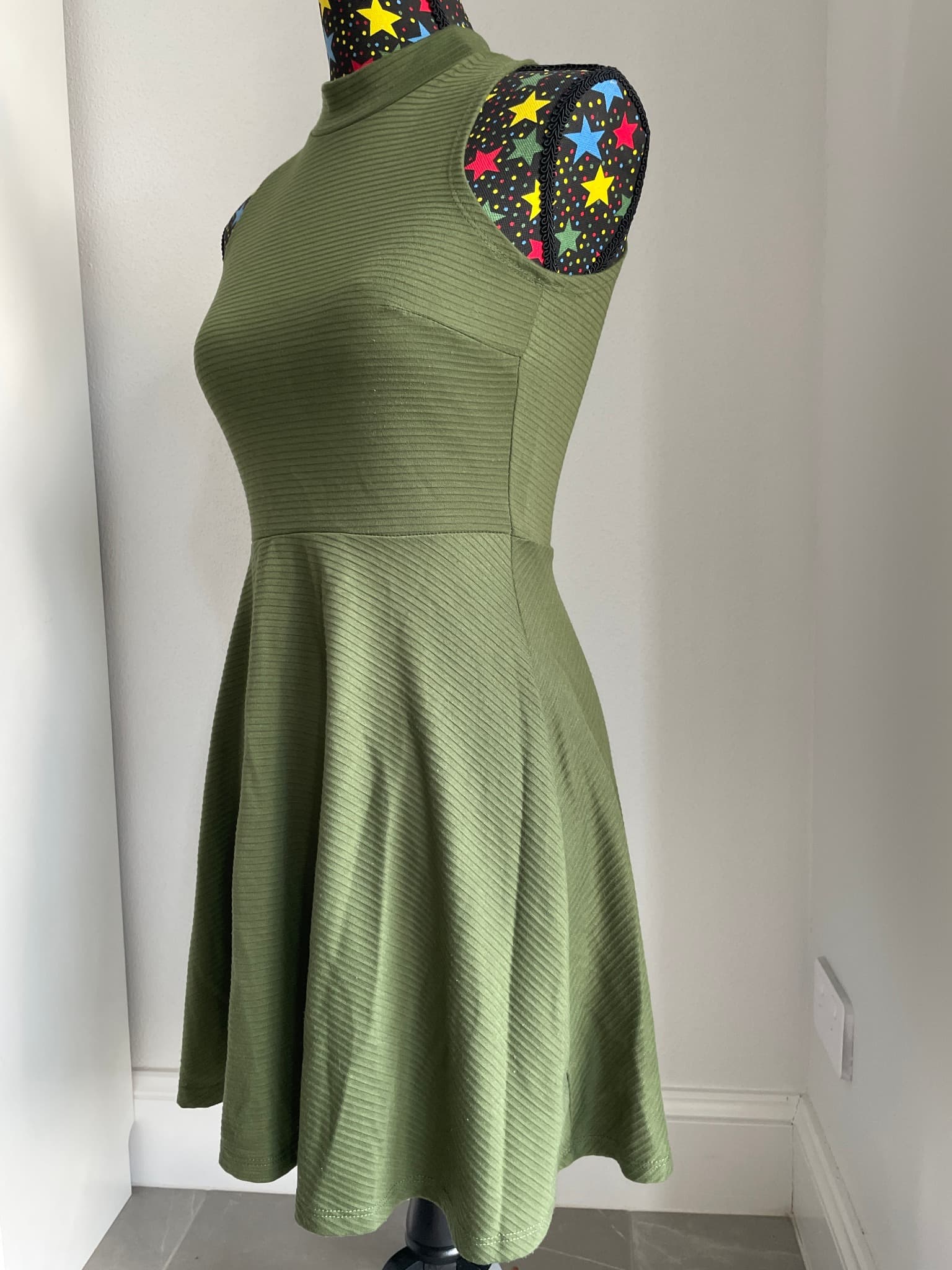 Factorie Ribbed Mock Neck Skater Dress Olive Green XS — photo 2 of 6