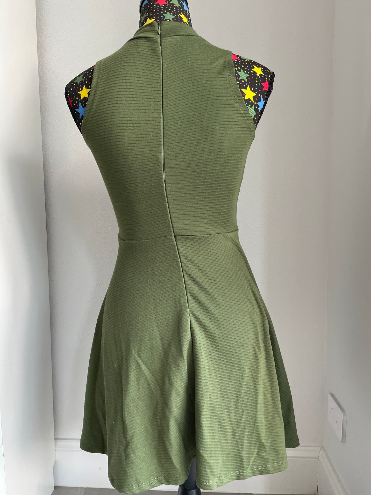 Factorie Ribbed Mock Neck Skater Dress Olive Green XS — photo 3 of 6