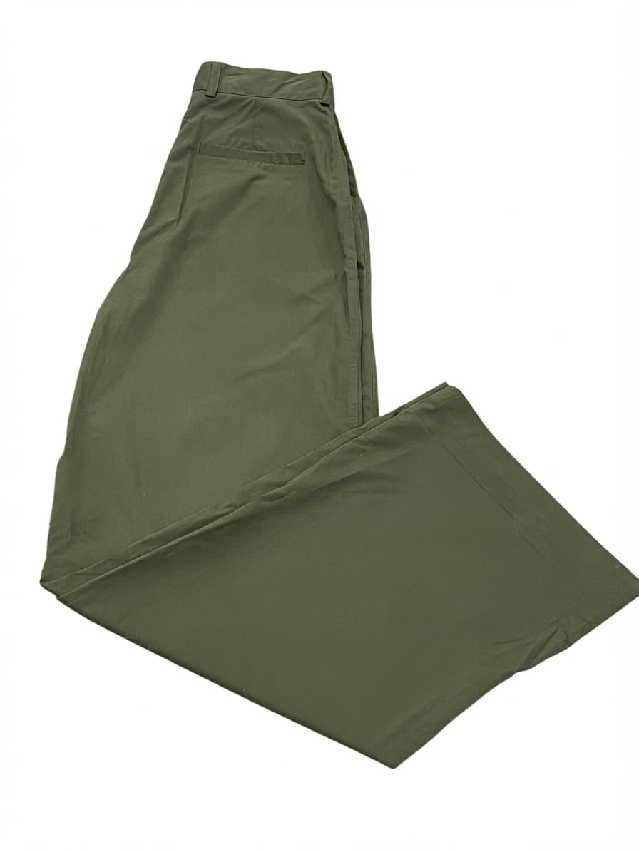 H&M Wide Leg Cotton Trousers Olive Green Size 10 — photo 1 of 10