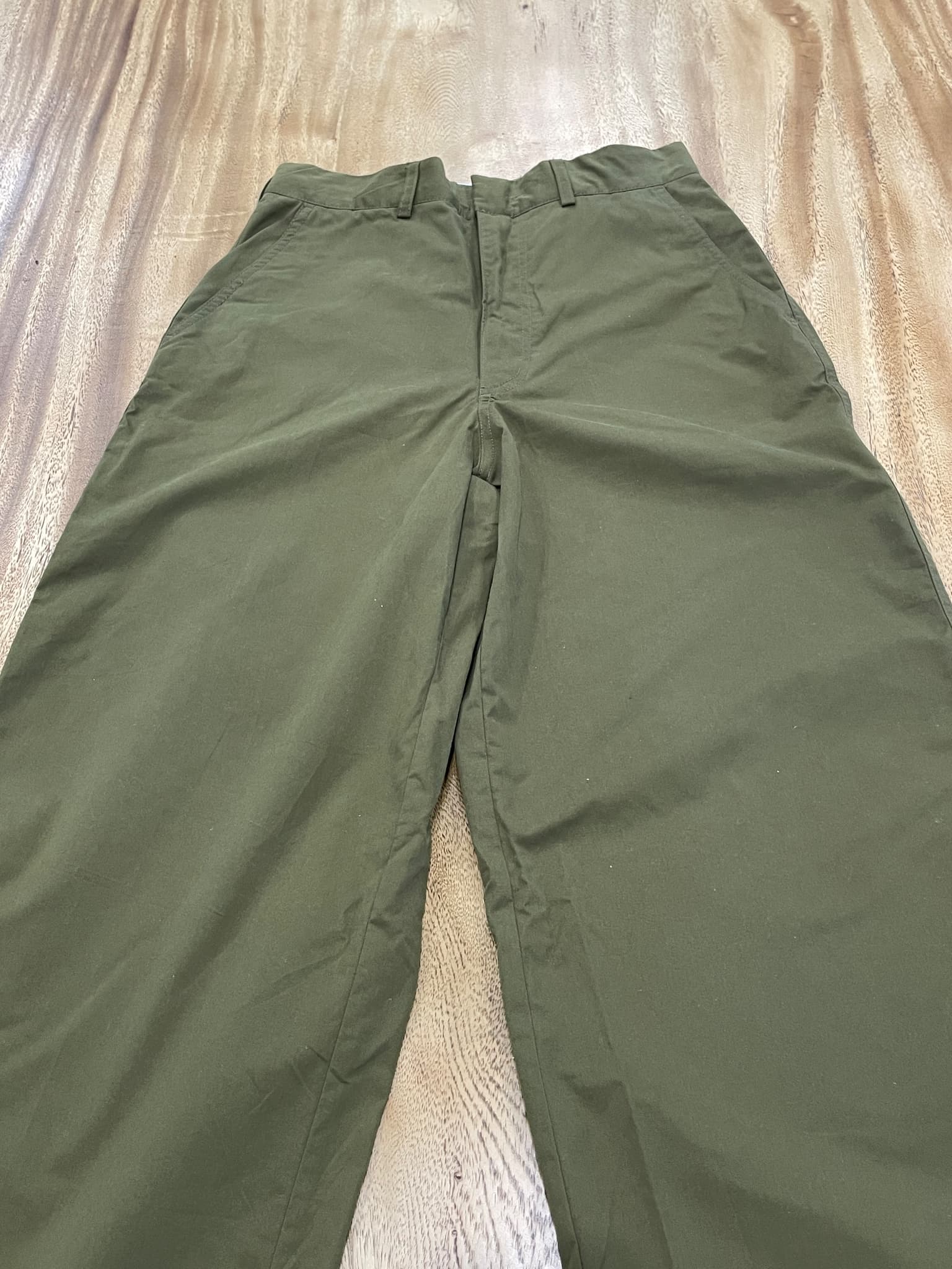 H&M Wide Leg Cotton Trousers Olive Green Size 10 — photo 2 of 10