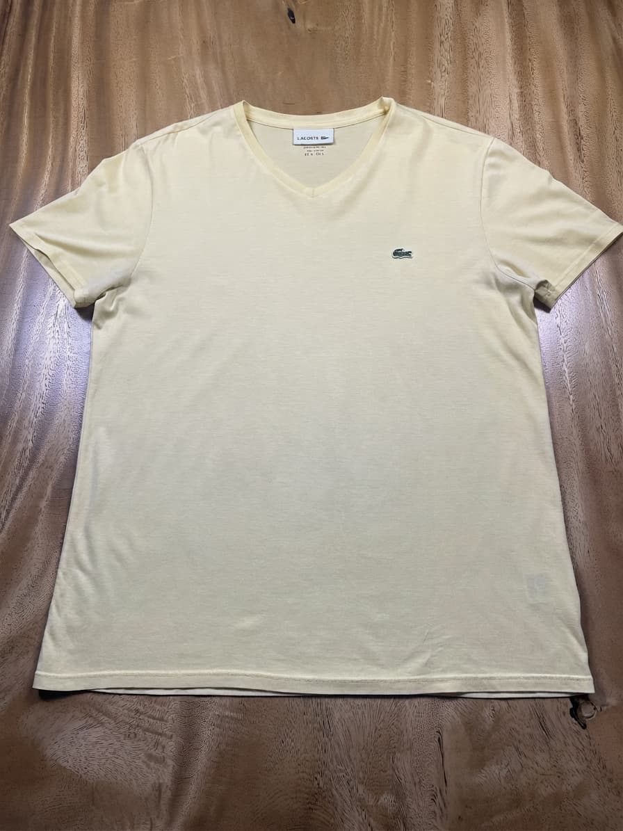 Lacoste Pima Cotton V-Neck T-Shirt Logo Yellow Men's L — photo 1 of 7