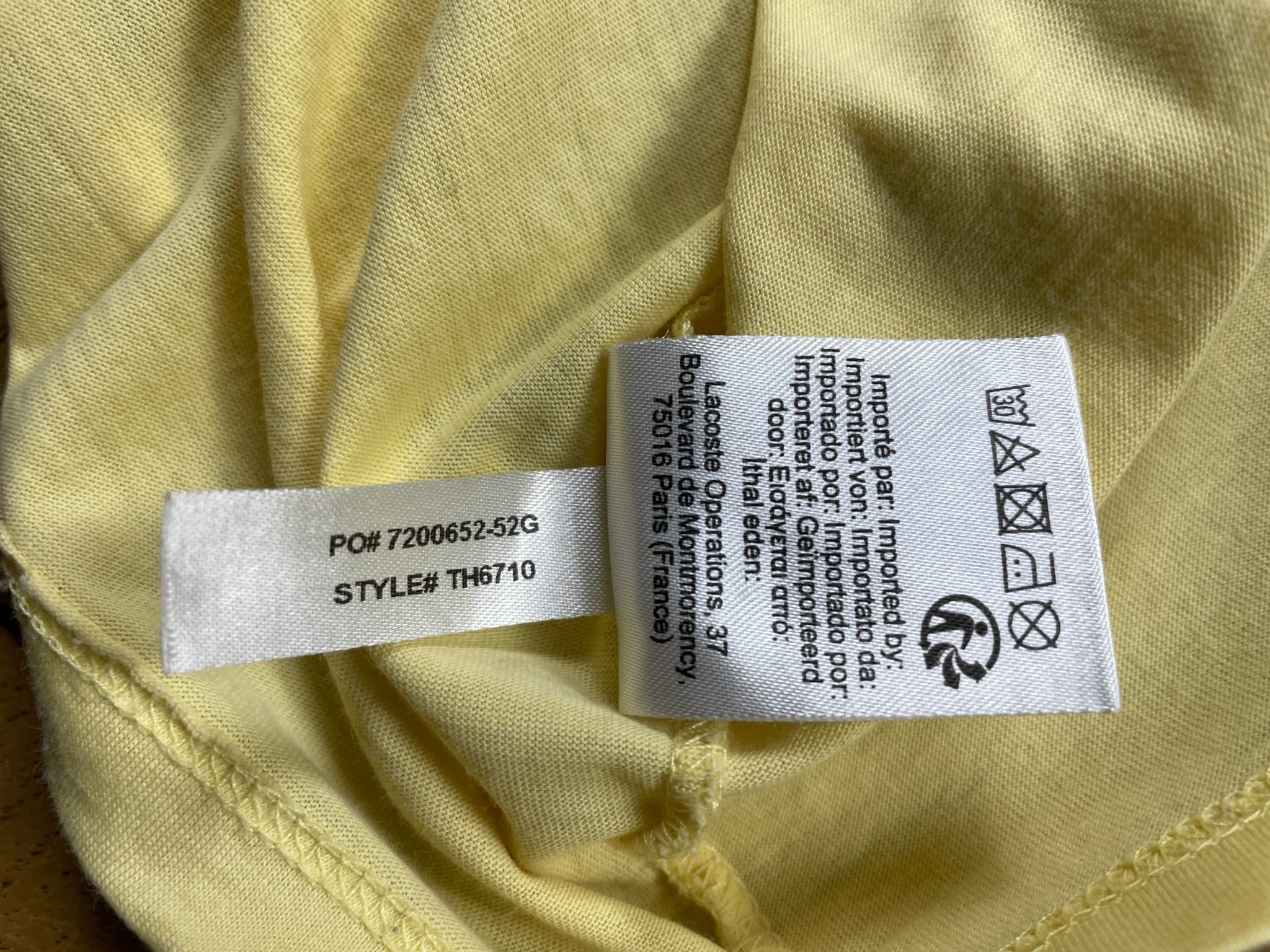 Lacoste Pima Cotton V-Neck T-Shirt Logo Yellow Men's L — photo 5 of 7
