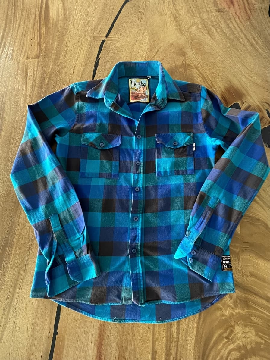 Mambo Plaid Flannel Long Sleeve Shirt Blue and Black Men's — photo 1 of 10
