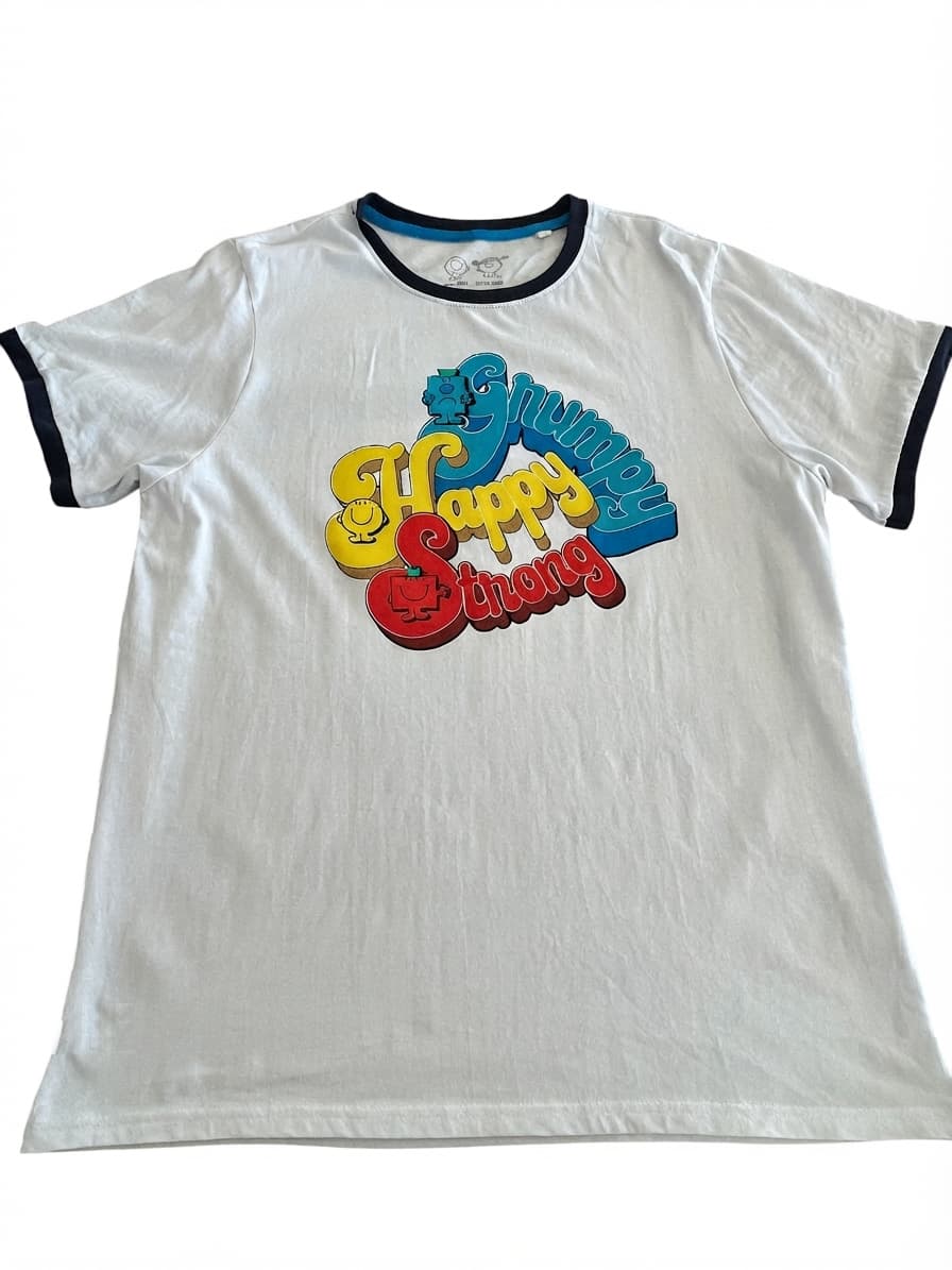 mitchdowa. Ringer T-Shirt Happy Grumpy Strong Graphic White Size L — photo 1 of 7