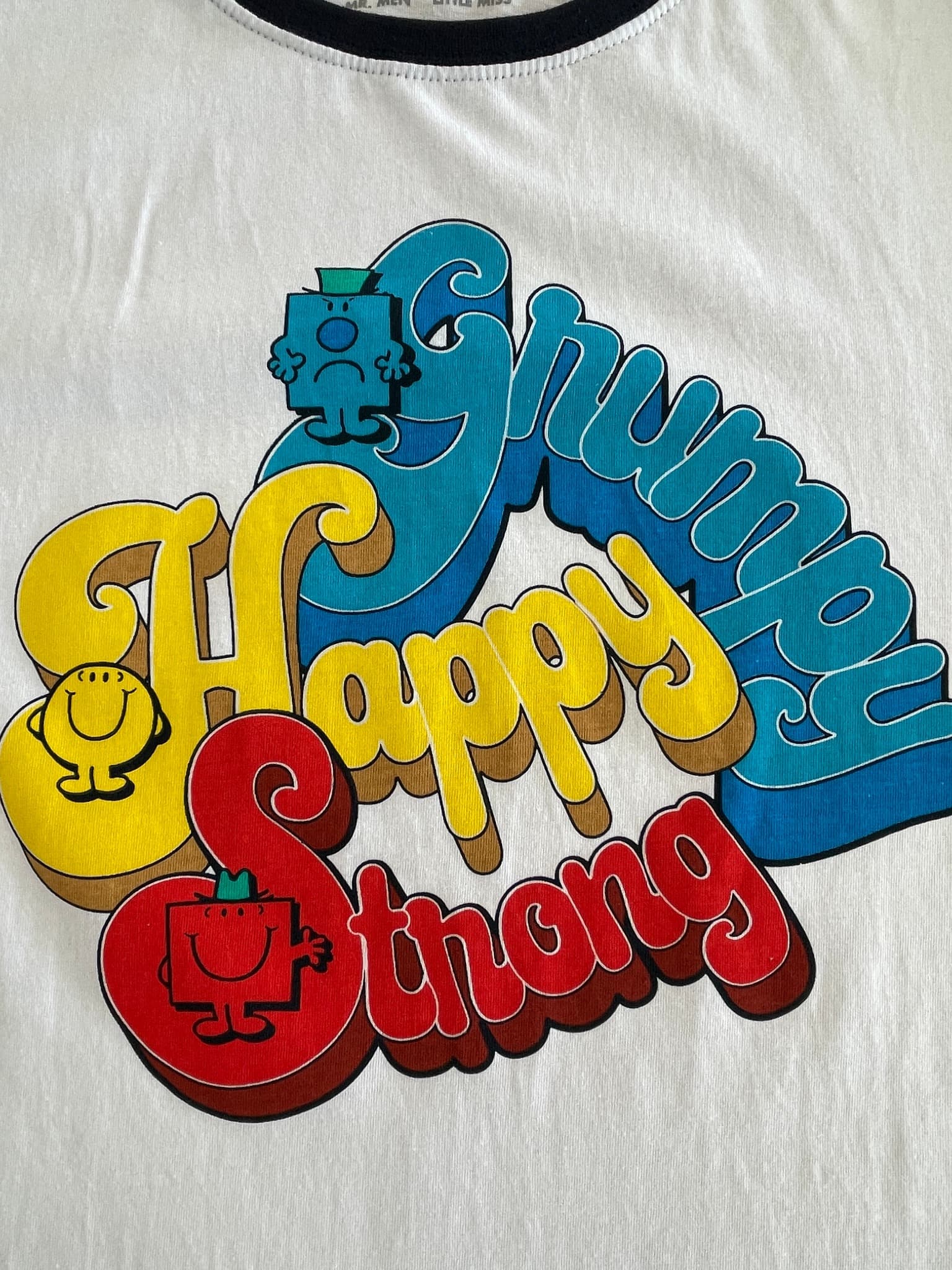 mitchdowa. Ringer T-Shirt Happy Grumpy Strong Graphic White Size L — photo 2 of 7